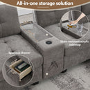 Sectional With Acrylic Table Top U Shaped Couch Set With 2 Consoles USB Charger, Storage Drawers And Pockets Movable Ottoman Tufted Sofa