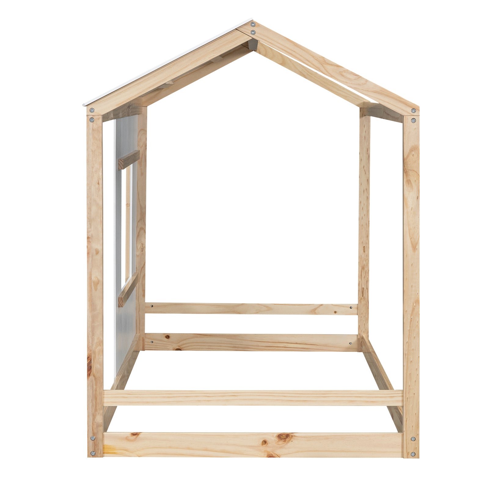 Twin Size House Platform with Roof and Window , White+Natural - Atlantic Fine Furniture Melbourne FL