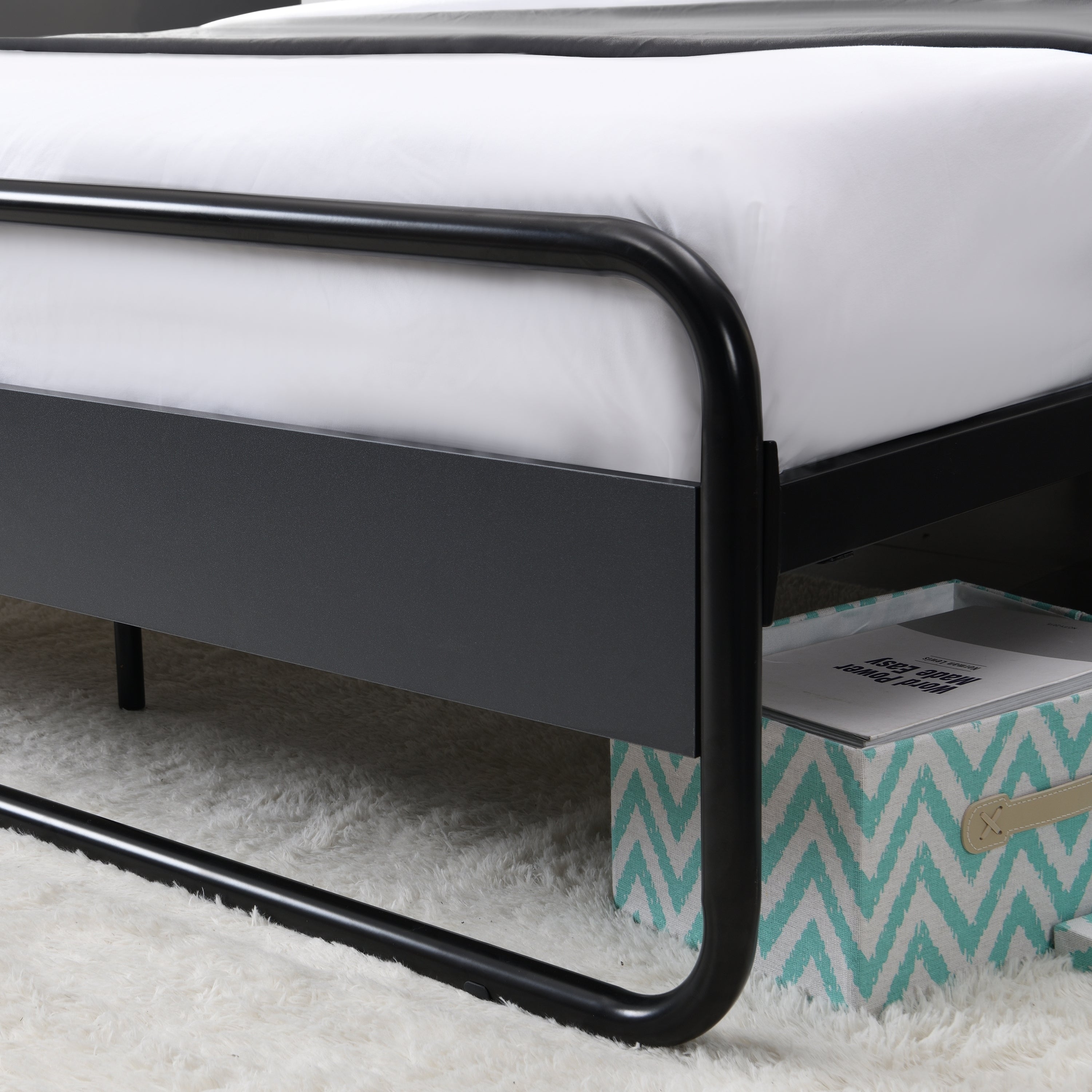 Industrial Platform Queen Bed Frame/Mattress Foundation with Rustic Headboard and Footboard, Strong Steel Slat Support, No Box Spring Needed, Noise Free, Easy Assembly - Atlantic Fine Furniture Melbourne FL