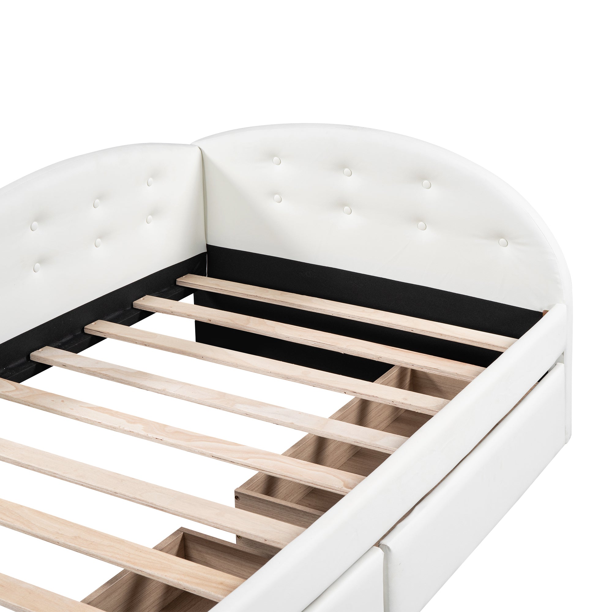 Twin Size PU Upholstered Tufted Daybed with Two Drawers and Cloud Shaped Guardrail, White - Atlantic Fine Furniture Melbourne FL