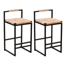 Woven Bar Stools With Back Support, Counter Height Dining Chairs (Set of 2)