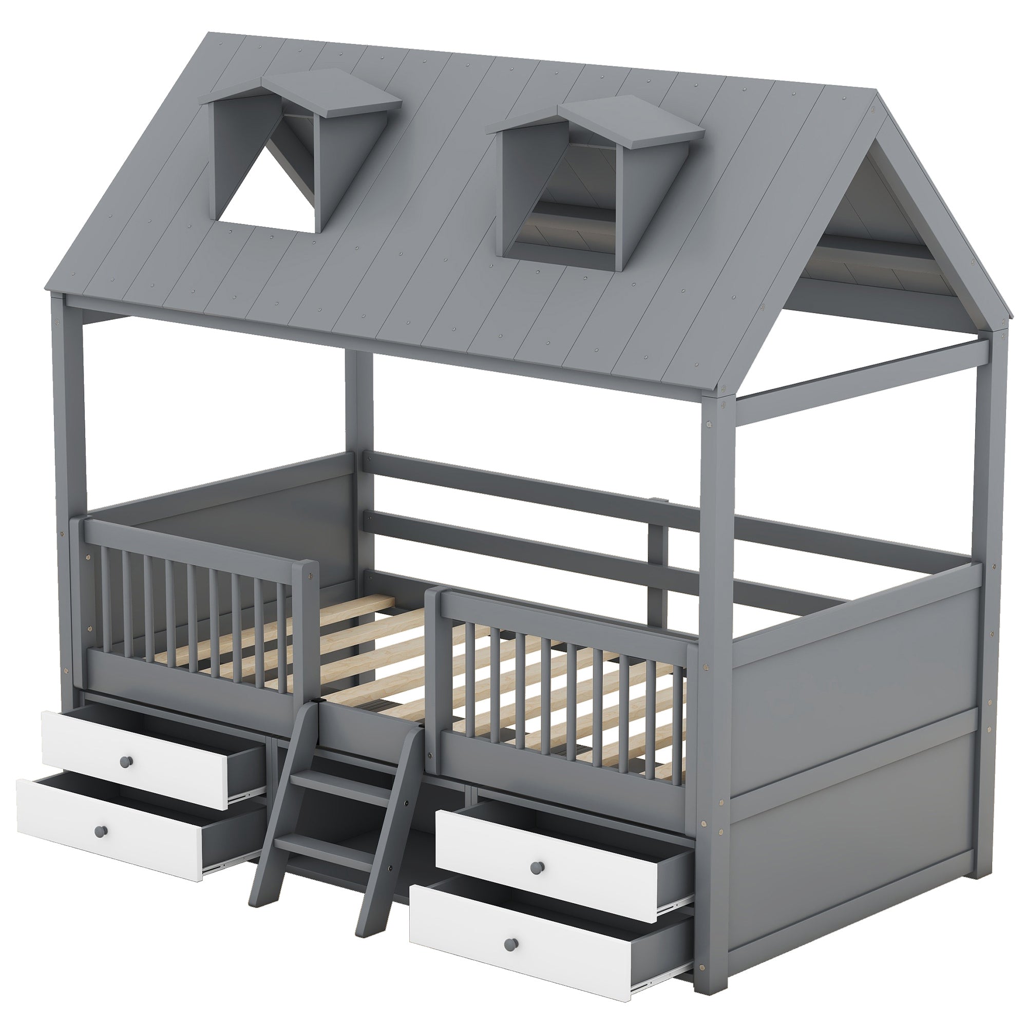 Twin Size Wood Bed House Bed Frame,Gray - Atlantic Fine Furniture Melbourne FL