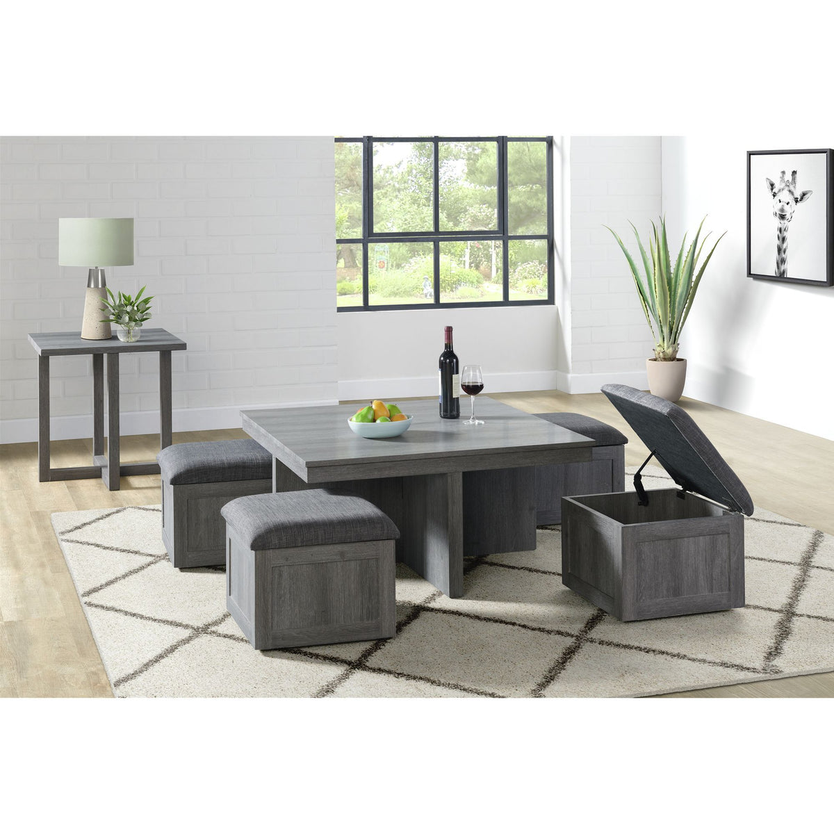 Uster 2 Piece Occasional Set (Coffee Table And End Table) in Light Gray by Elements International, view 9