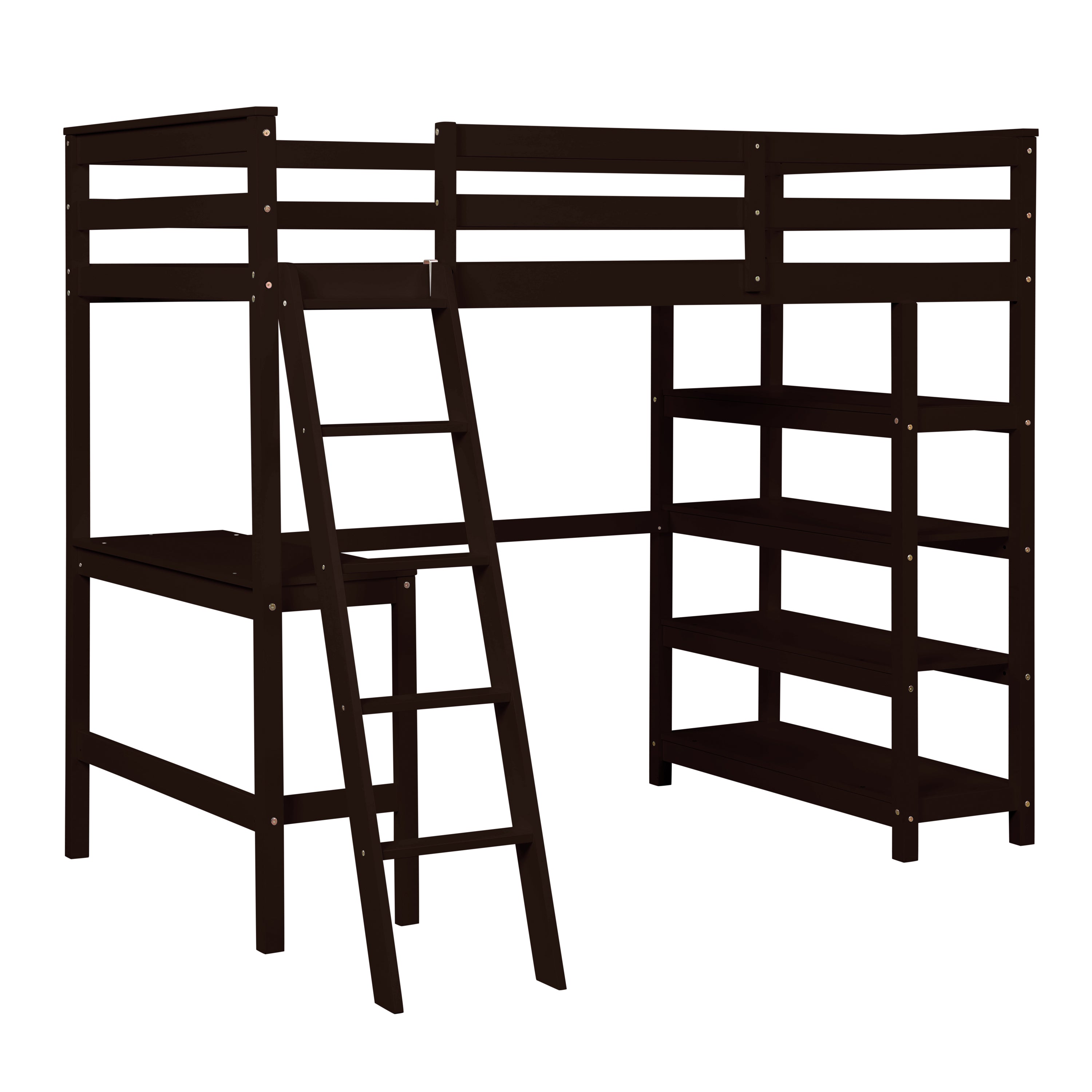 Twin Loft Bed with desk,ladder,shelves , Espresso - Atlantic Fine Furniture Melbourne FL