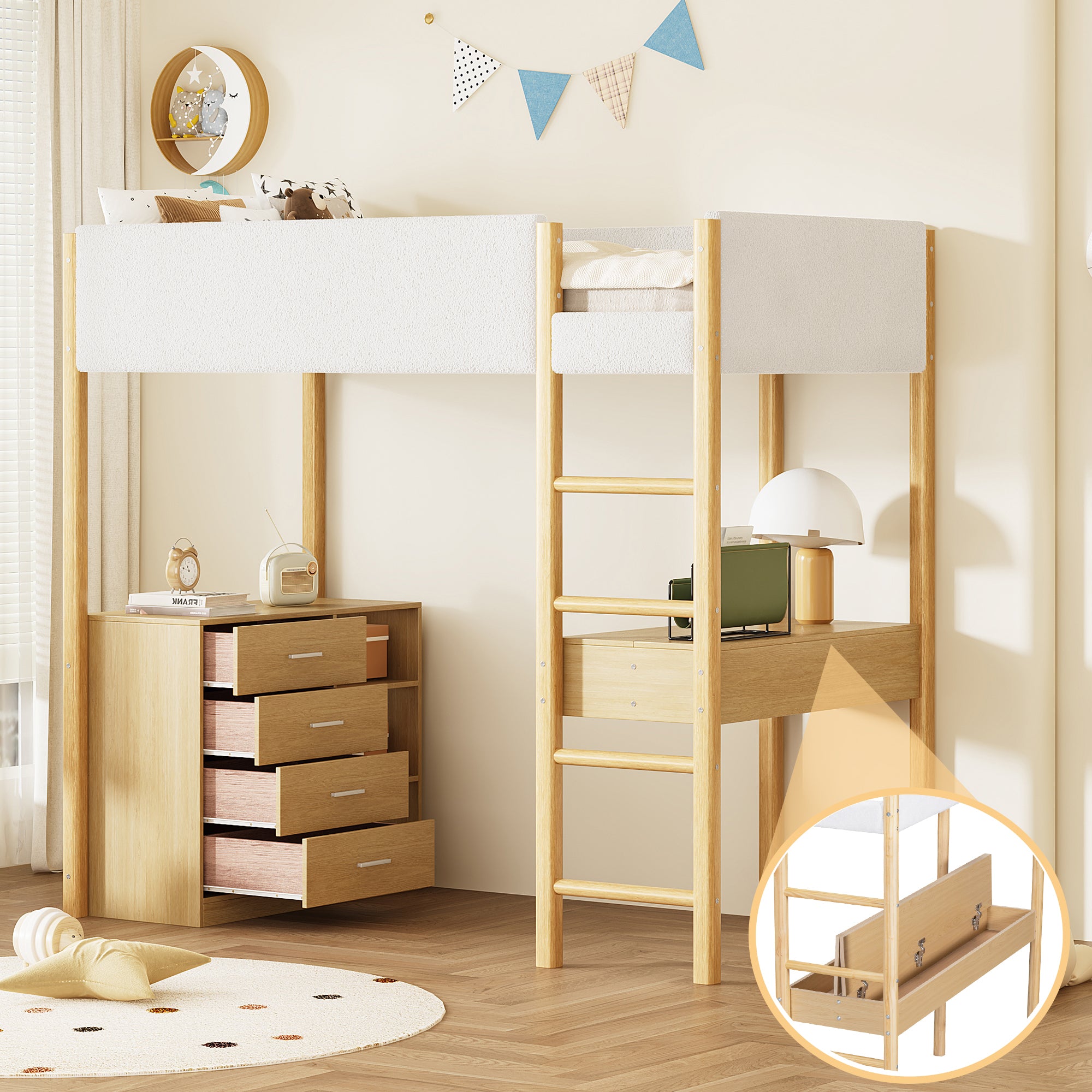 Twin Size Teddy FleeceLoft Bed Wood Bed, Natural - Atlantic Fine Furniture Melbourne FL