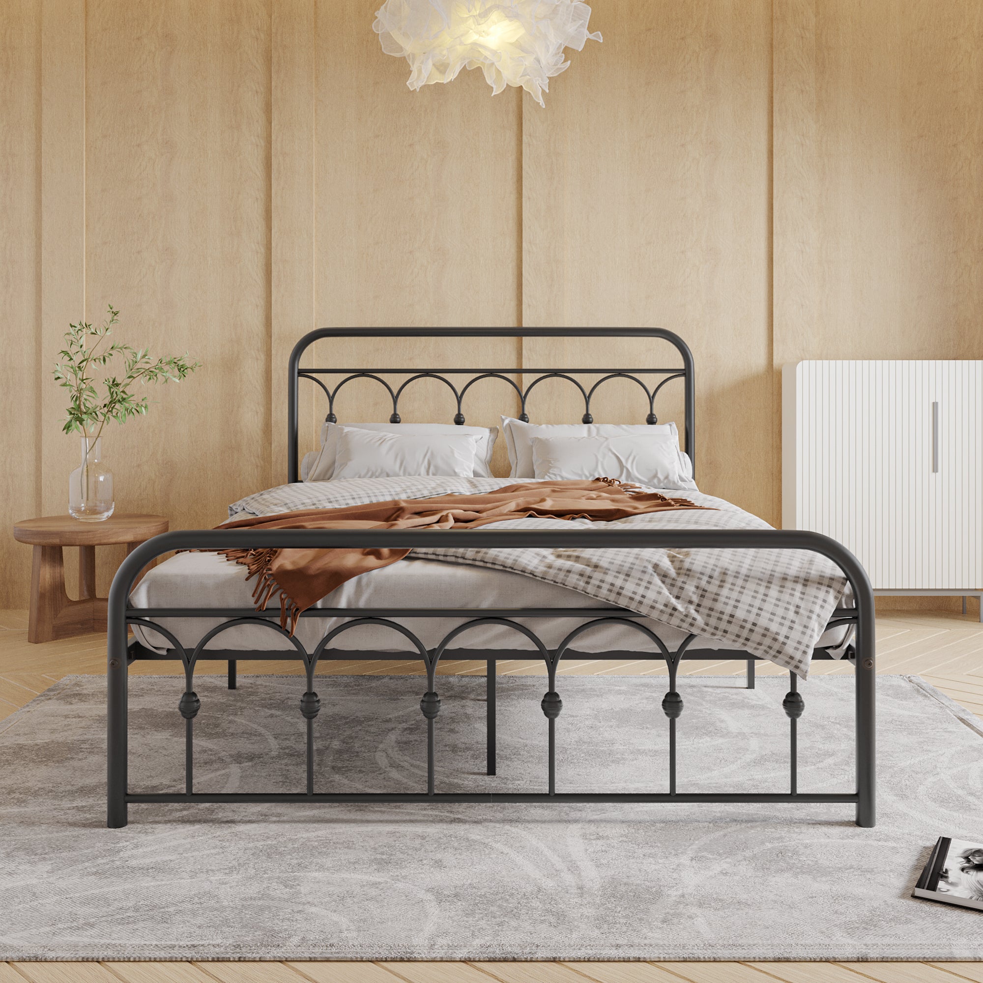 Queen Metal Bed Frame with Headboard and Footboard Platform Queen Size No Box Spring Needed 12.4" Under Bed Storage, Queen Size Black - Atlantic Fine Furniture Melbourne FL