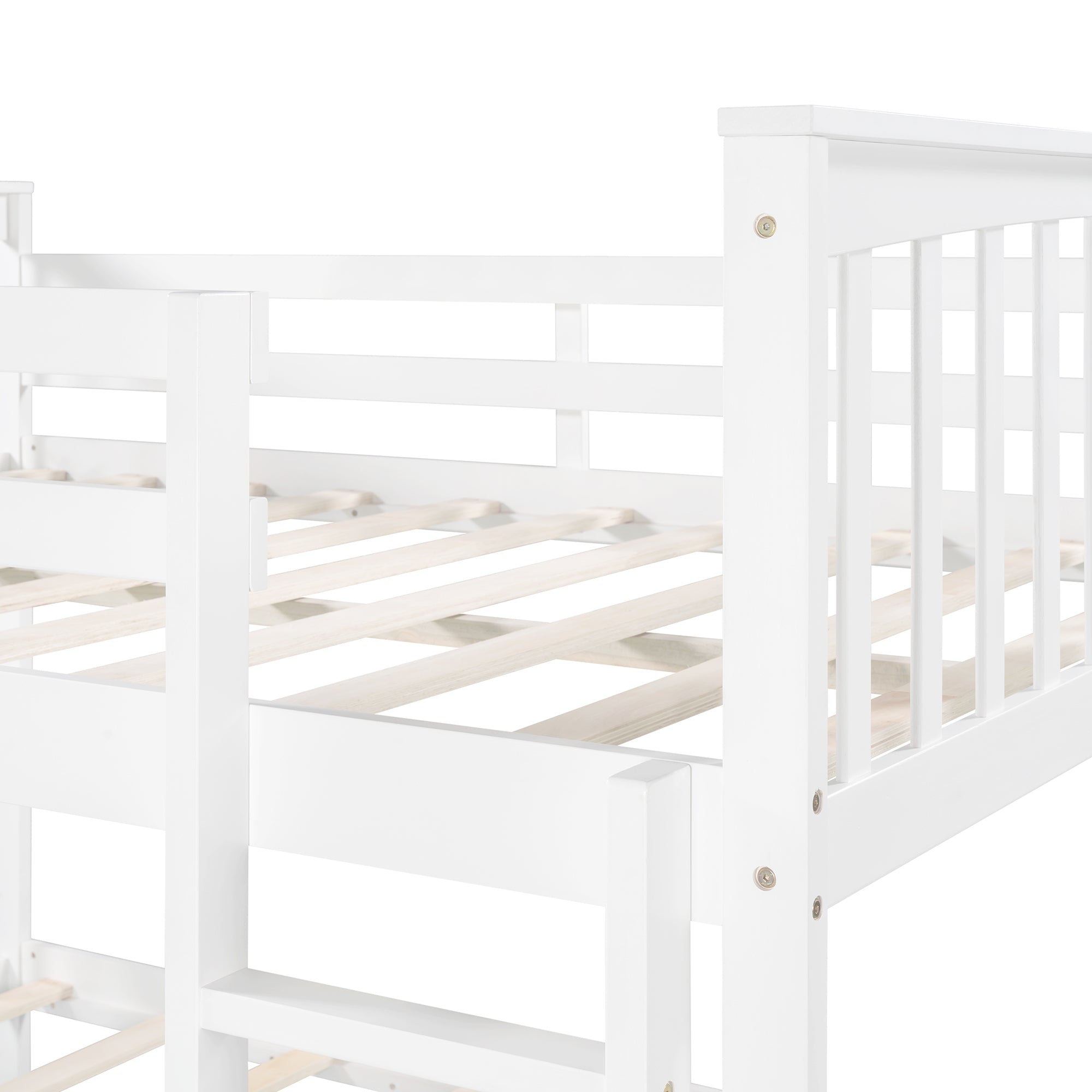 Full over Full Bunk Bed with Ladder for Bedroom, Guest Room Furniture-White(OLD SKU :LP000203AAK)
