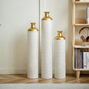 3 Piece Set Gorgeous Home Decoration Large Glazed Floor Vase Decoration Home Droplet Shaped - Gold / White