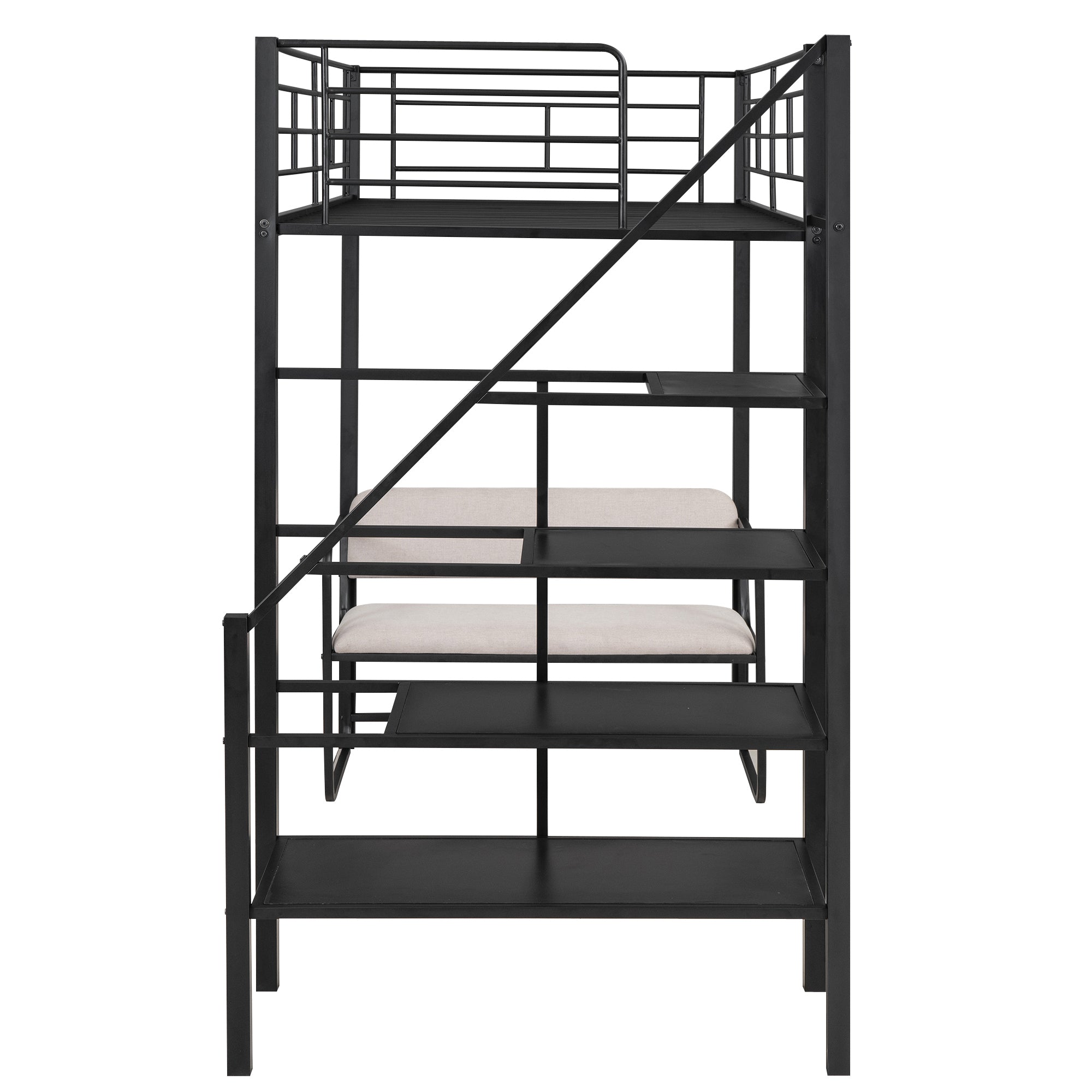 Twin Size Metal Loft Bed with Bench and Storage Staircase, Black - Atlantic Fine Furniture Melbourne FL