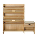 Shoe Storage Cabinet Rattan Shoe Storage Organizer With 2 Flip Drawers, A Storage Drawer And A Bench For Entryway, And Hallway - Light Brown