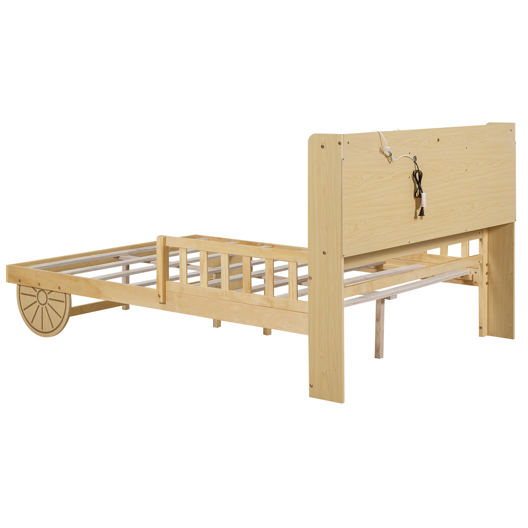 Full Size Car Bed with Bear-Shaped Headboard, USB and LED, Natural - Atlantic Fine Furniture Melbourne FL