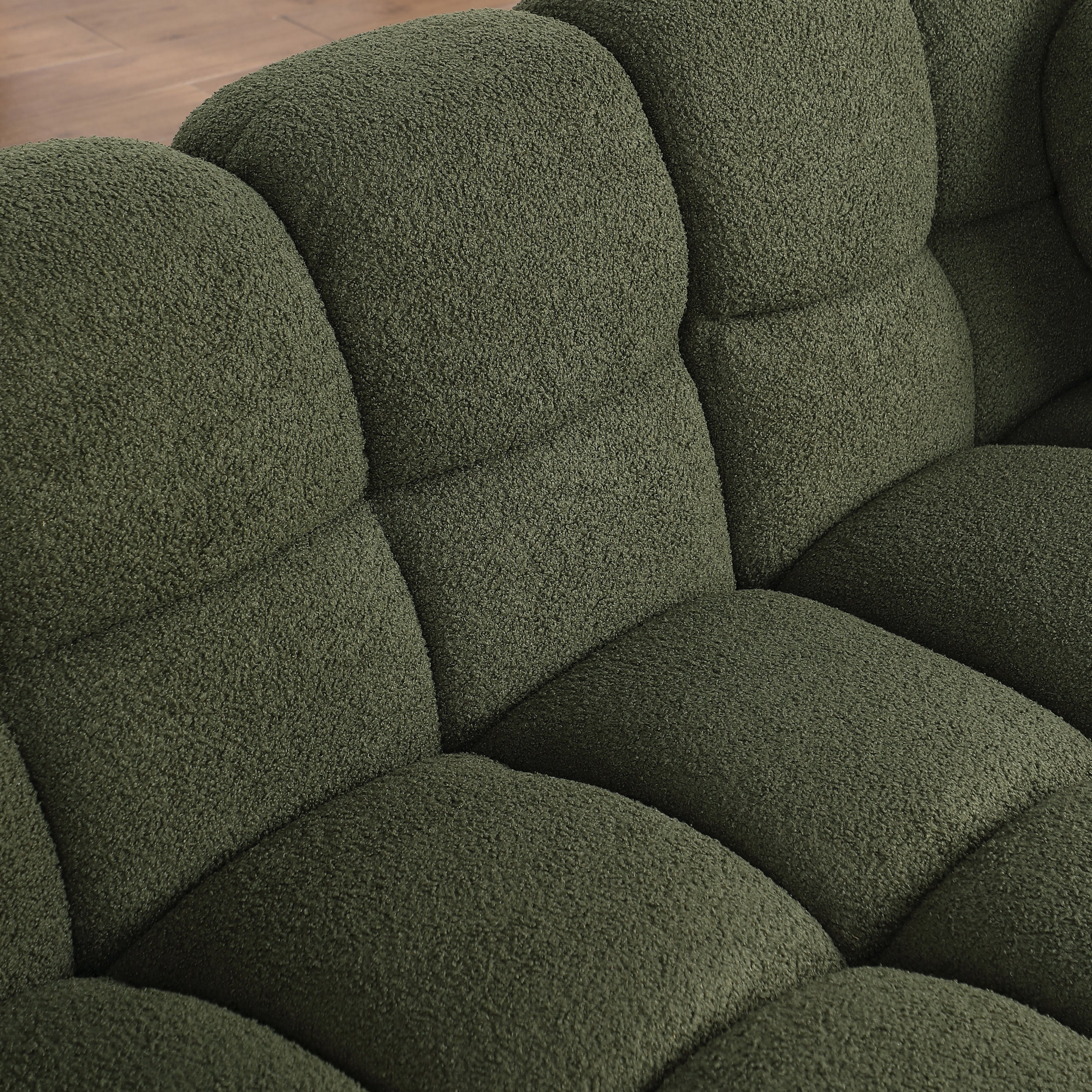 87.4 length ,35.83" deepth ,human body structure for USA people, marshmallow sofa,boucle sofa ,3 seater, OLIVE GREEN BOUCLE