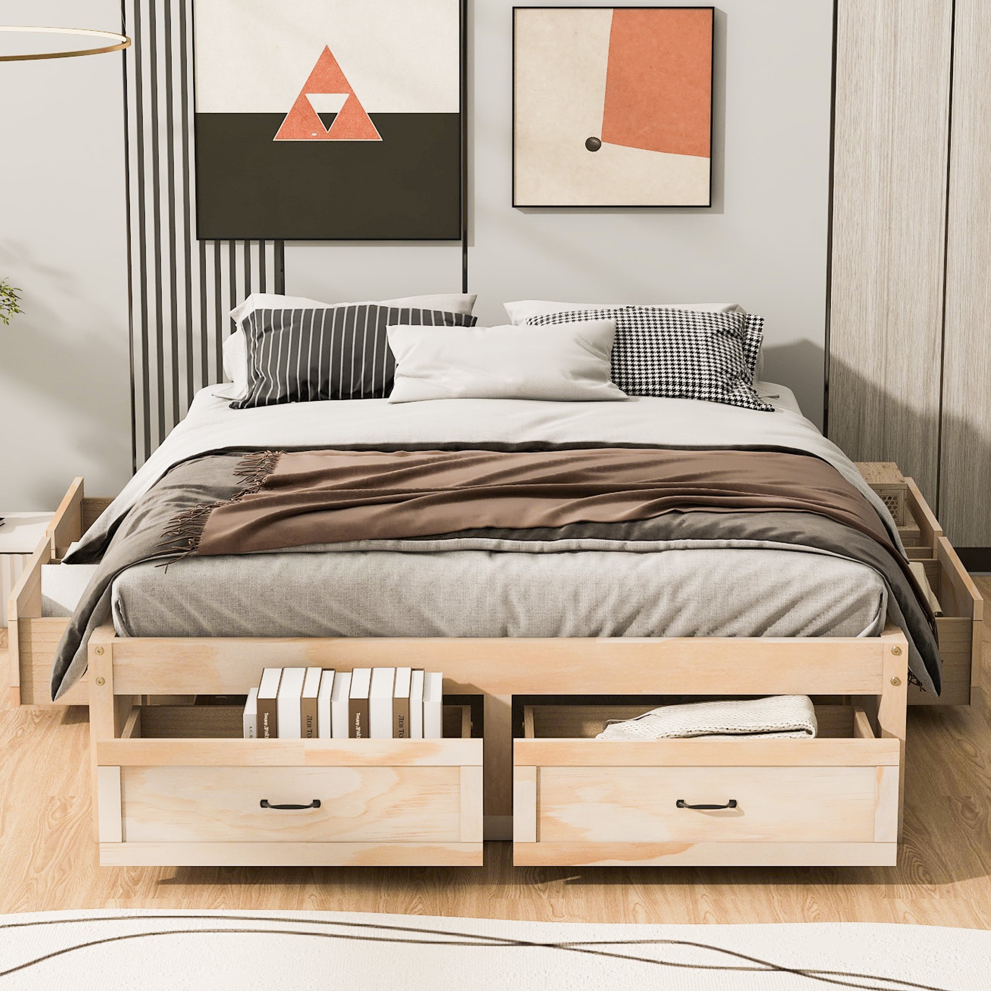 Queen Size Platform Bed with 6 Storage Drawers,Antique Natural - Atlantic Fine Furniture Melbourne FL