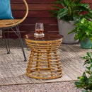 San Pedro - Boho Style Side Table With Tempered Glass Top - Light Brown Rattan