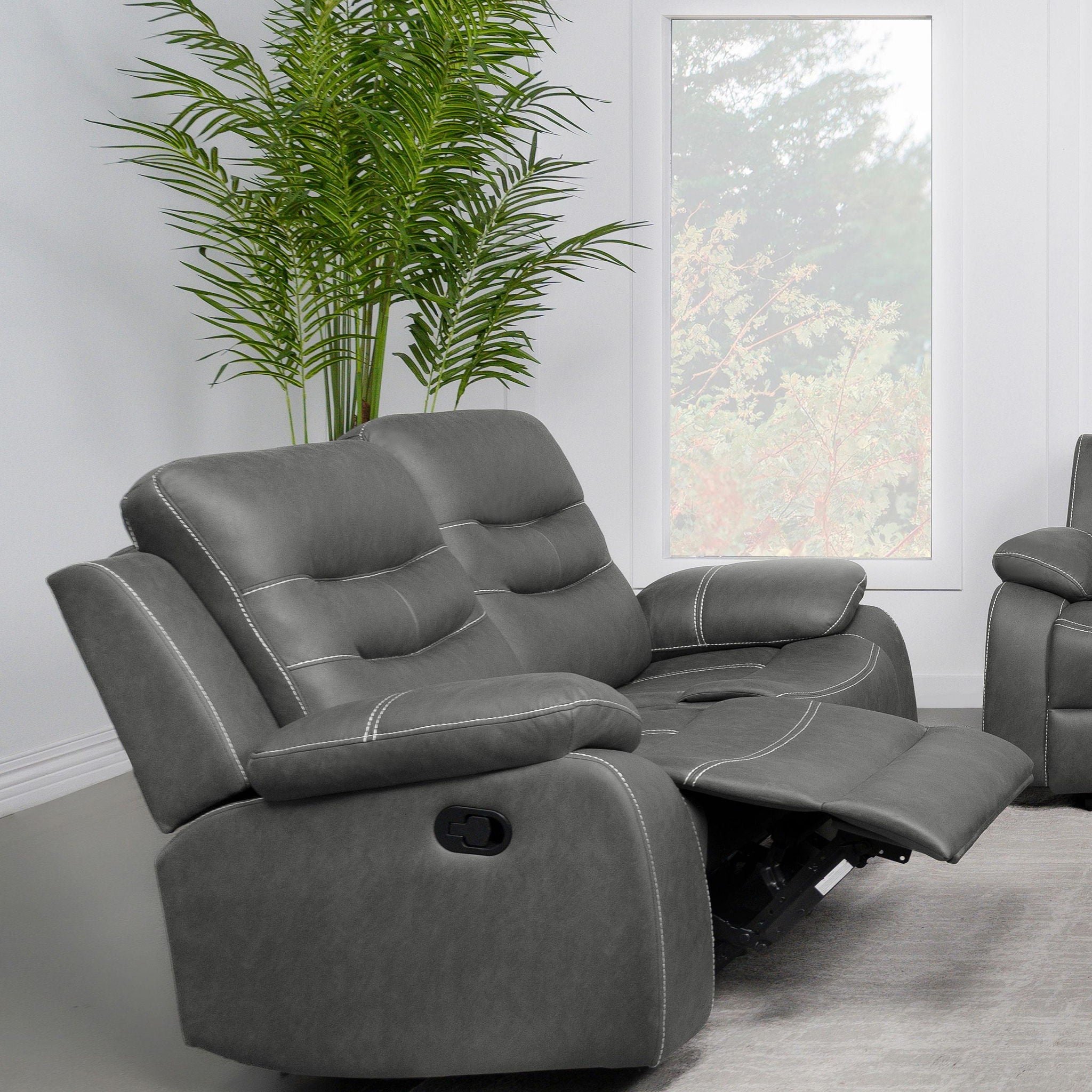 Nova Upholstered Padded Arm Reclining Loveseat Dark Grey - Atlantic Fine Furniture Melbourne FL