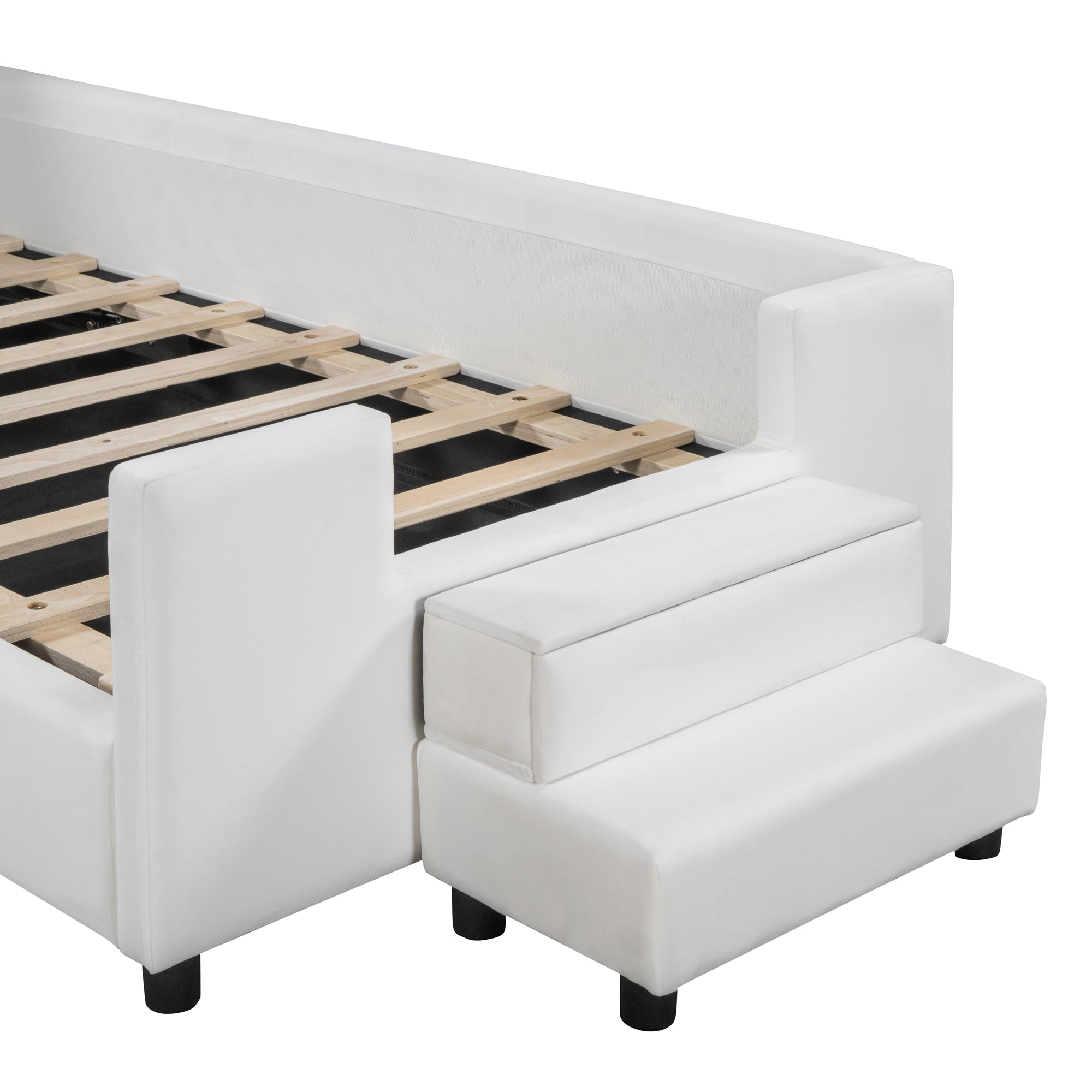 Twin Size Upholstered Daybed with Bear Shaped Headboard, Hydraulic System and Breathable Mesh Fence, White - Atlantic Fine Furniture Melbourne FL