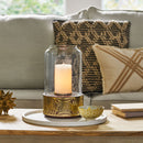 Boho Handcrafted Mango Wood Hurricane Candle Holder With Tempered Glass And Metal Accents - Brown