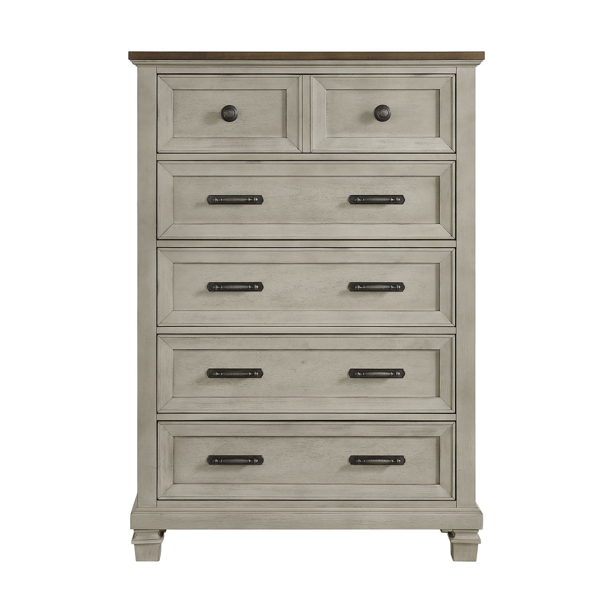 Farmington 5 Drawer Chest in Medium Brown / Washed Stone by Elements International, view 3