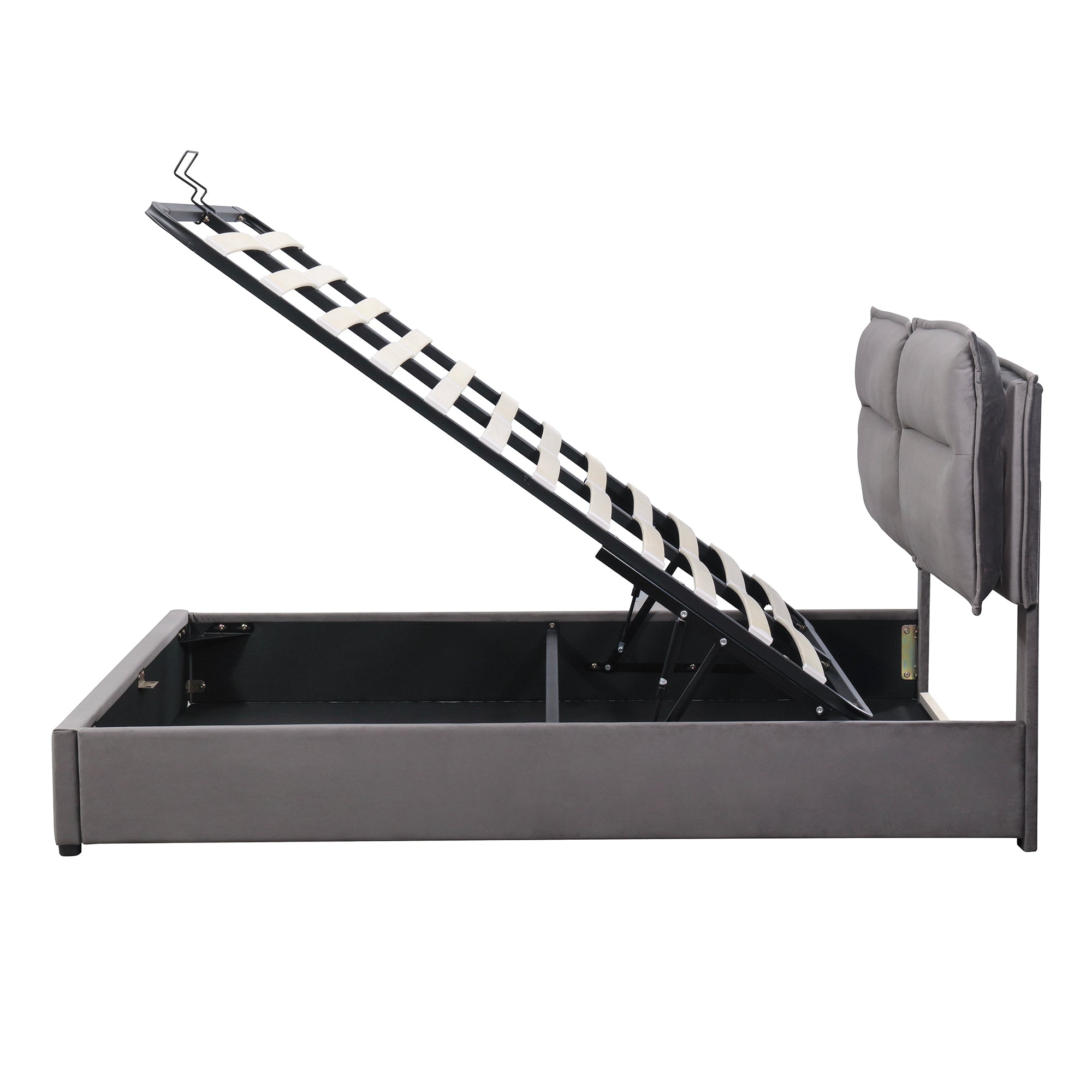 Upholstered Platform bed with a Hydraulic Storage System, Full size, Gray - Atlantic Fine Furniture Melbourne FL