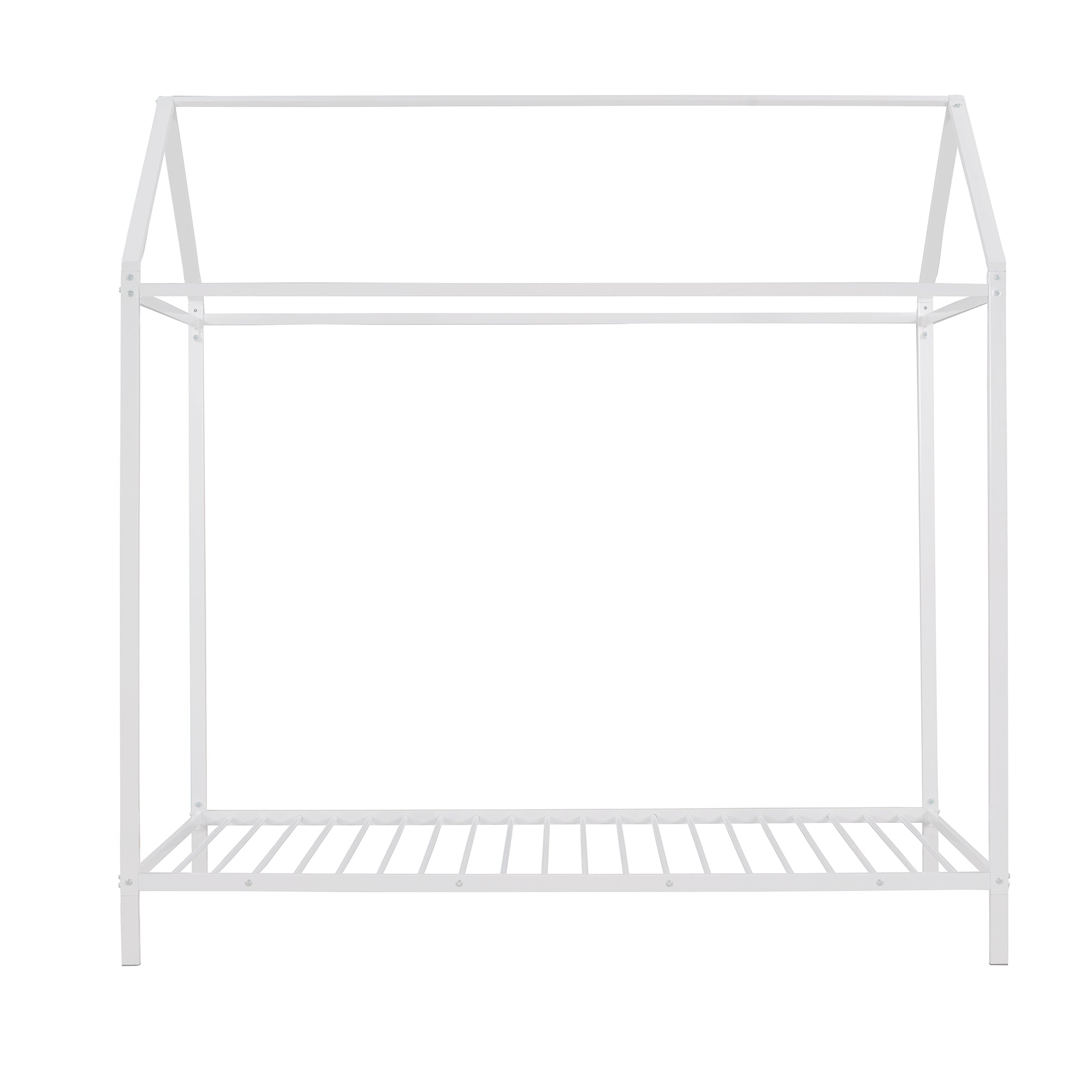 House Bed Frame Twin Size , Kids Bed Frame Metal Platform Bed Floor Bed for Kids Boys Girls No Box Spring Needed White