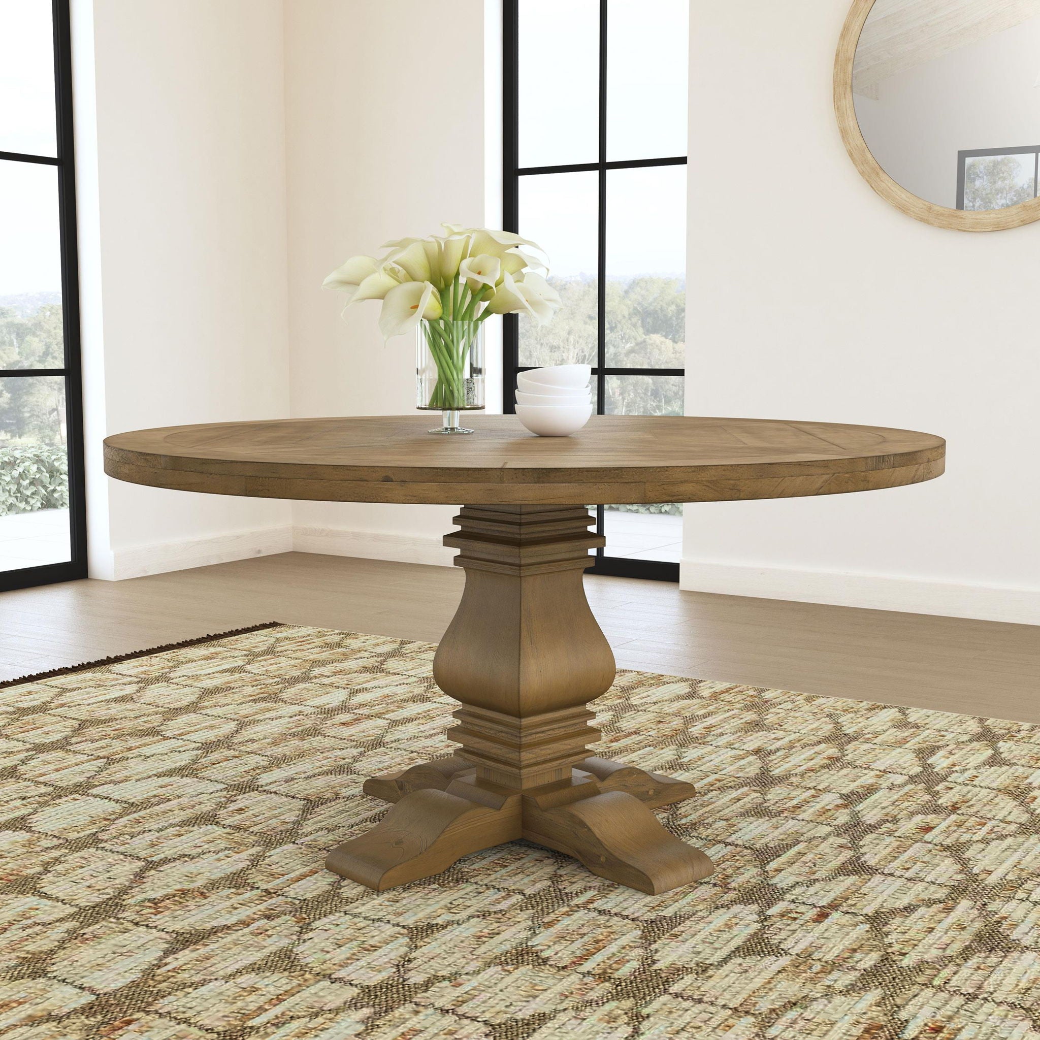 Florence Round 60-inch Wood Dining Table Rustic Honey - Atlantic Fine Furniture Melbourne FL