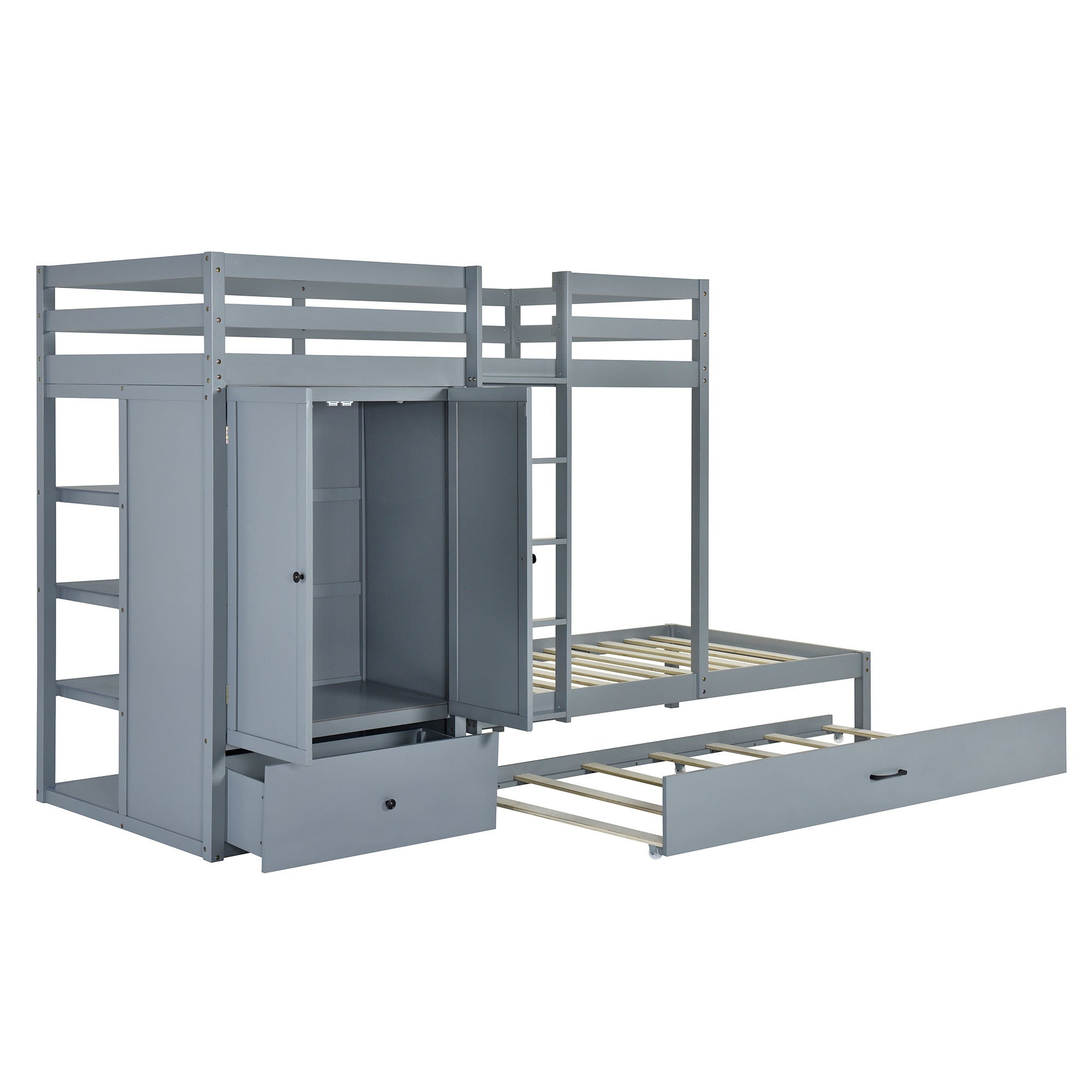 Twin-over-twin Bunk Bed with Wardrobe, Drawers and Shelves, Gray - Atlantic Fine Furniture Melbourne FL
