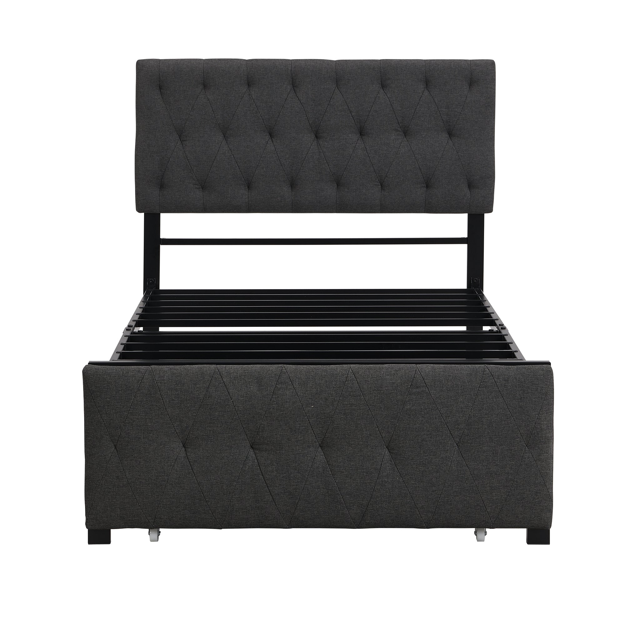 Twin Size Storage Bed Metal Platform Bed with a Big Drawer - Gray - Atlantic Fine Furniture Melbourne FL