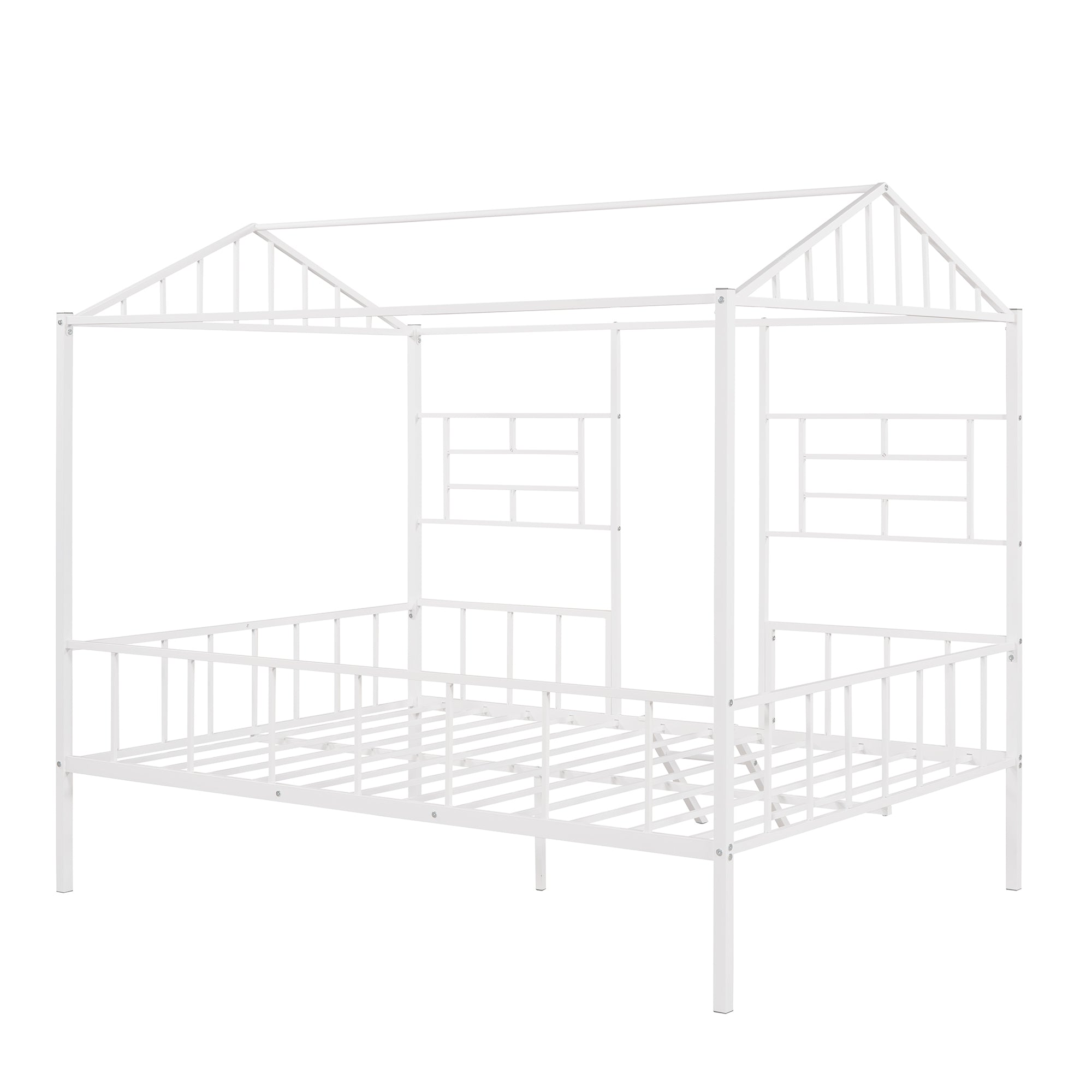 Metal House Bed Frame Full Size with Slatted Support No Box Spring Needed White - Atlantic Fine Furniture Melbourne FL
