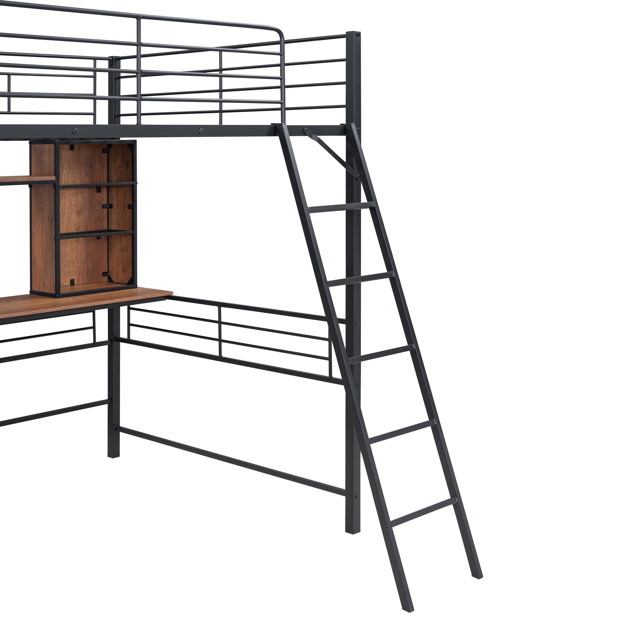 Full Size Loft Bed with Desk and Shelf , Loft Bed with Ladder,Full,Black - Atlantic Fine Furniture Melbourne FL