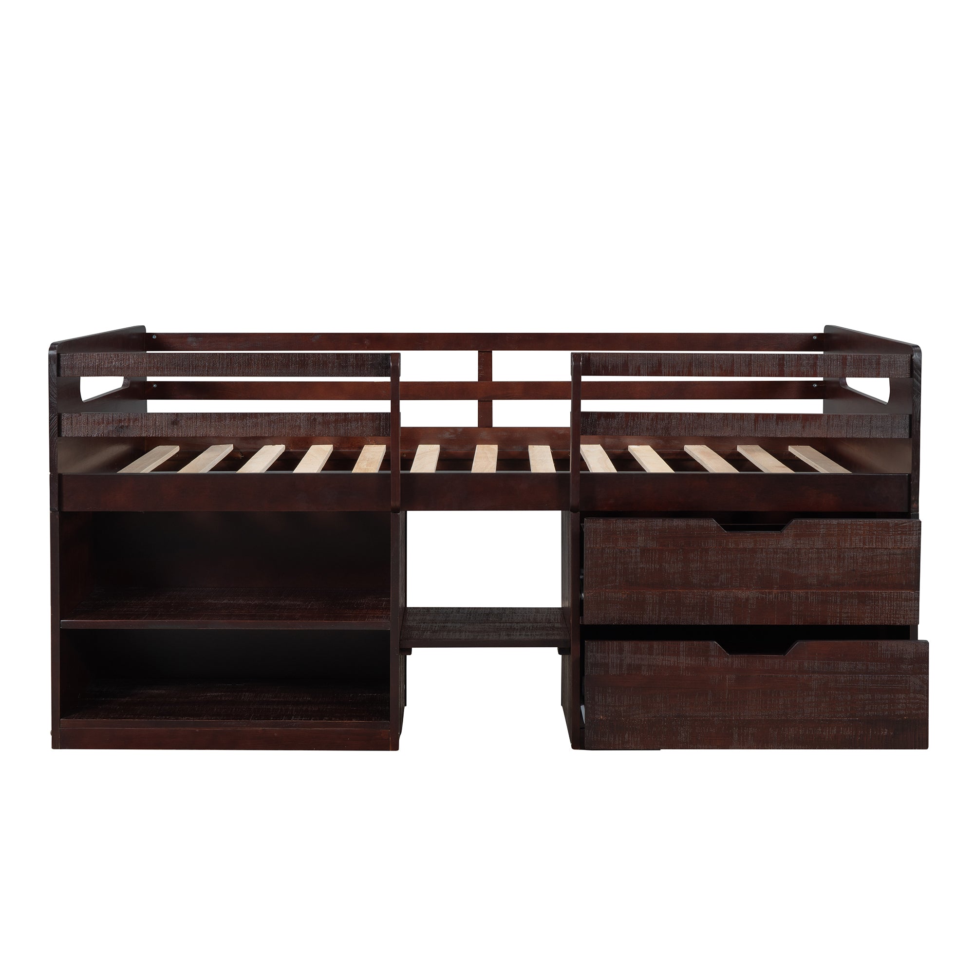 Twin size Loft Bed with Two Shelves and Two drawers (Antique Espresso) - Atlantic Fine Furniture Melbourne FL