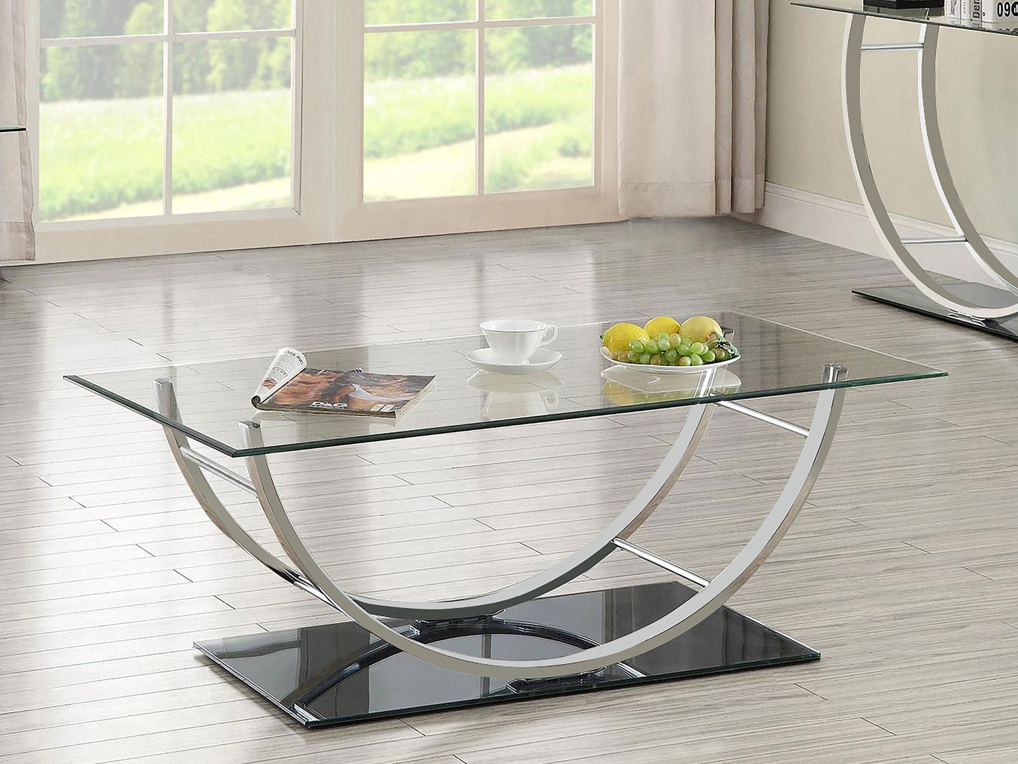Danville Rectangular U-Shaped Glass Top Coffee Table Chrome - Atlantic Fine Furniture Melbourne FL