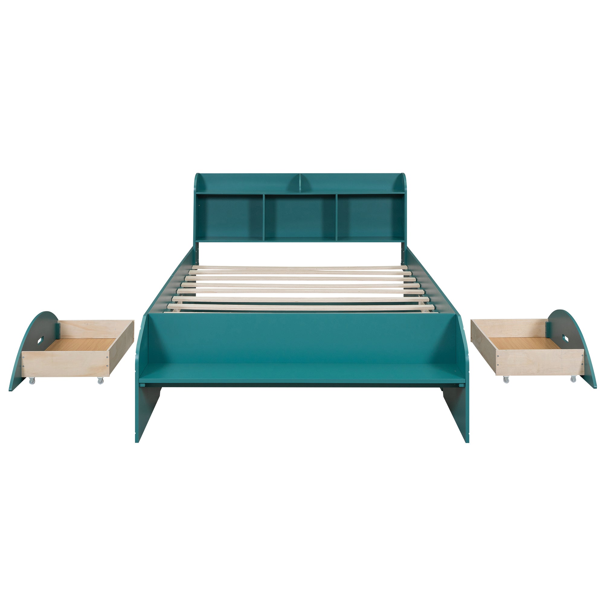Wood Full Size Platform Bed with 2 Drawers, Storage Headboard and Footboard, Dark Green - Atlantic Fine Furniture Melbourne FL