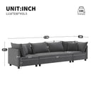 Modern Modular Sectional Oversized 4 Seat Couch Set & 4 Pillows, Minimalist Style Wide Seat Comfy Sofa - Gray