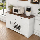 Rustic Farmhouse Kitchen Island With Storage Cabinet, Wood Top Breakfast Bar - White