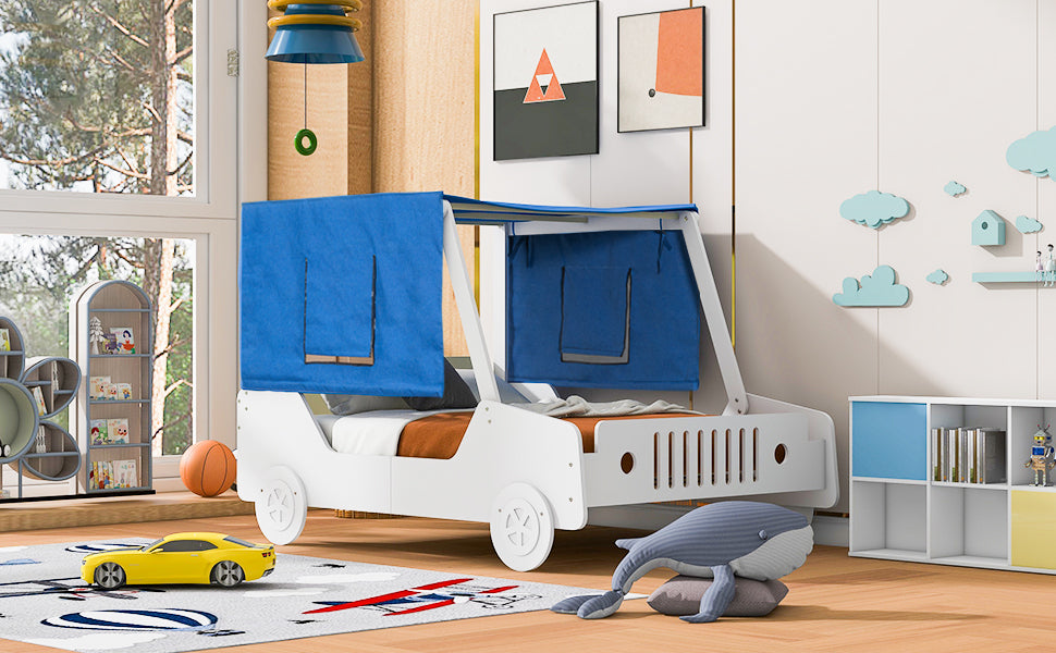Full Size Car Shaped Bed with Tents,White - Atlantic Fine Furniture Melbourne FL