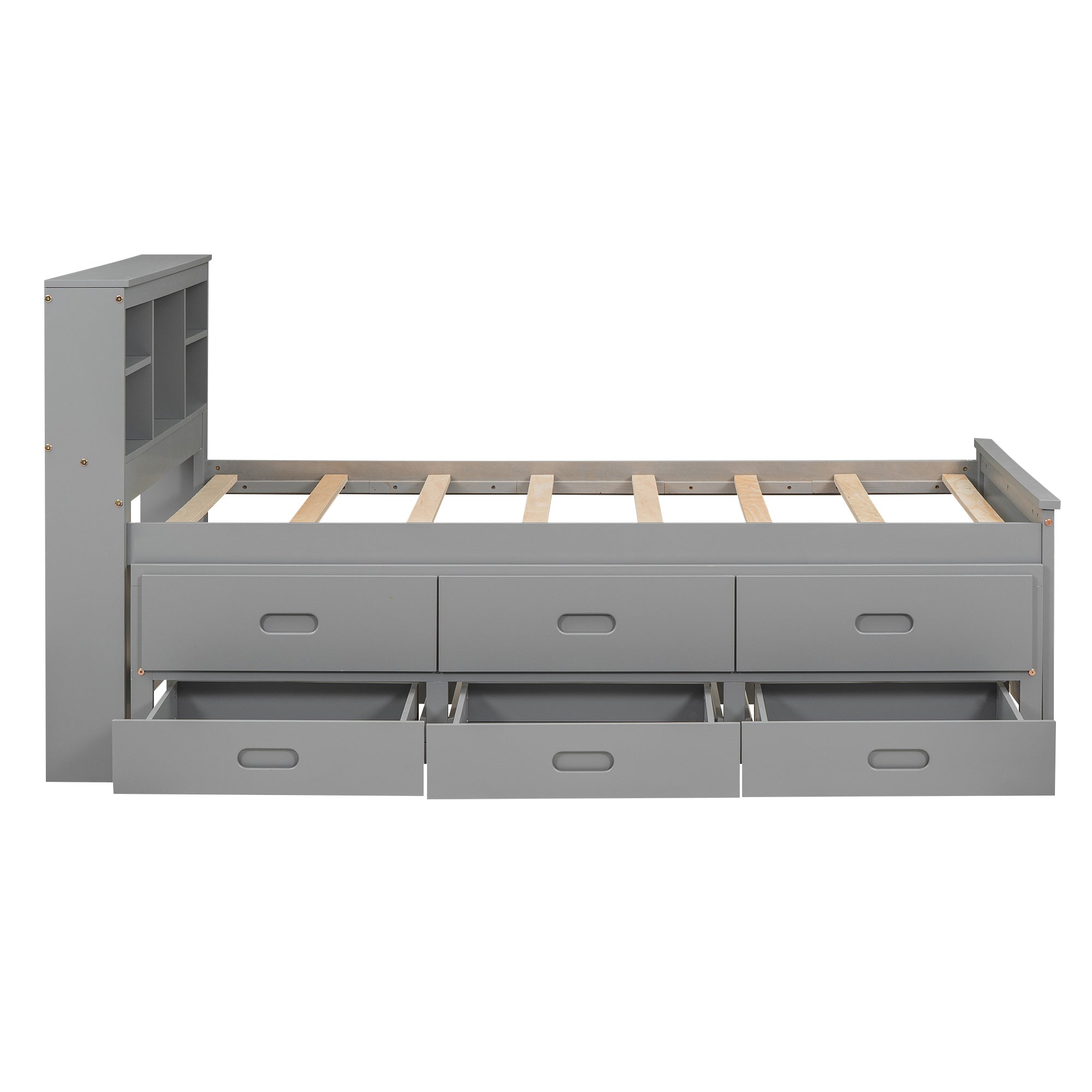 Twin Size Platform Bed with Storage Headboard, USB, Twin Size Trundle and 3 Drawers, Gray - Atlantic Fine Furniture Melbourne FL