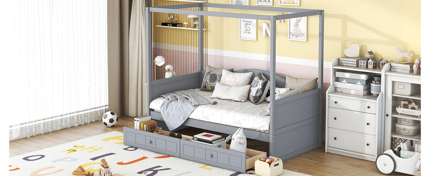 Twin Size Canopy Day Bed with 2 Drawers, Gray - Atlantic Fine Furniture Melbourne FL