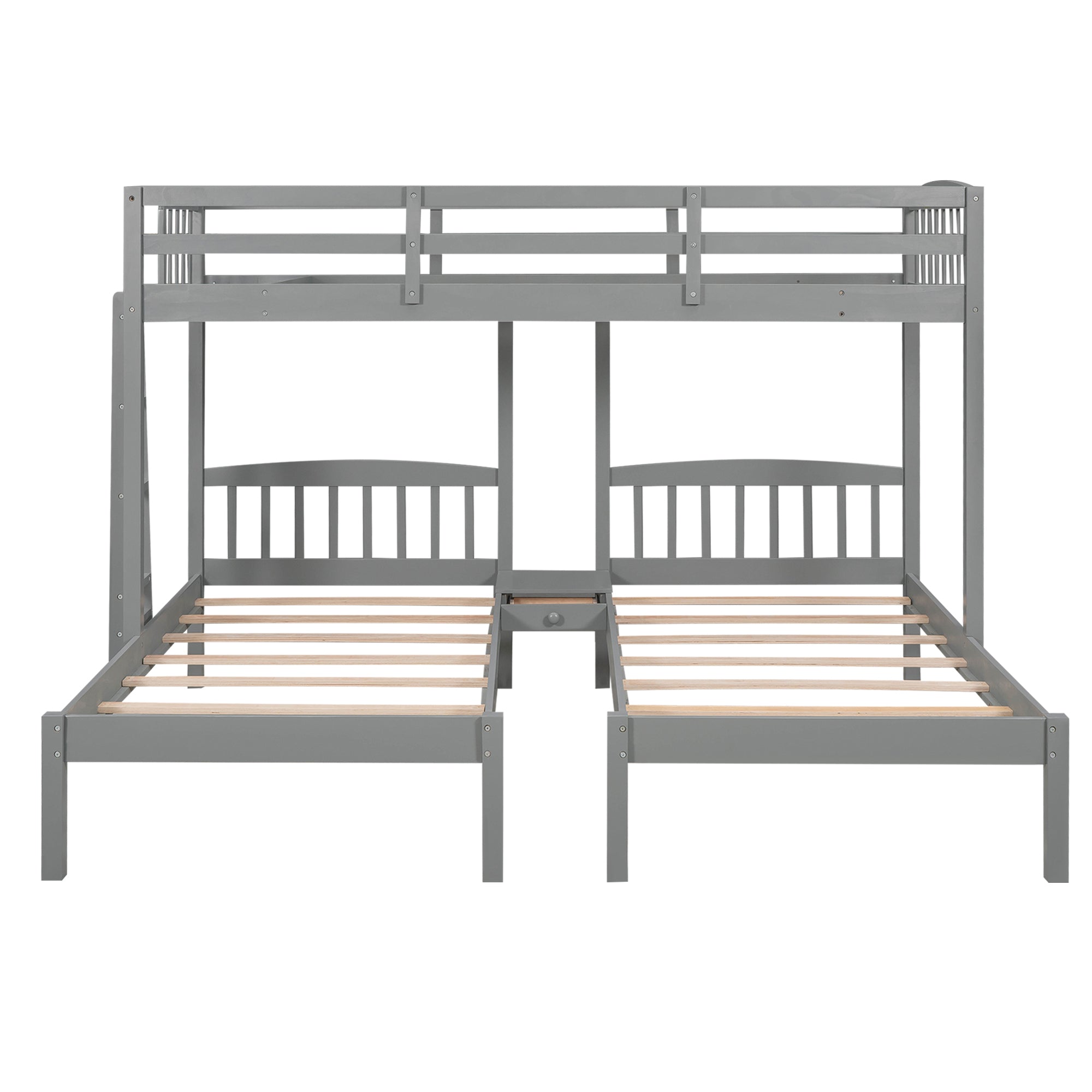 Twin over Twin & Twin Bunk Bed with Built-in Middle Drawer, Gray - Atlantic Fine Furniture Melbourne FL
