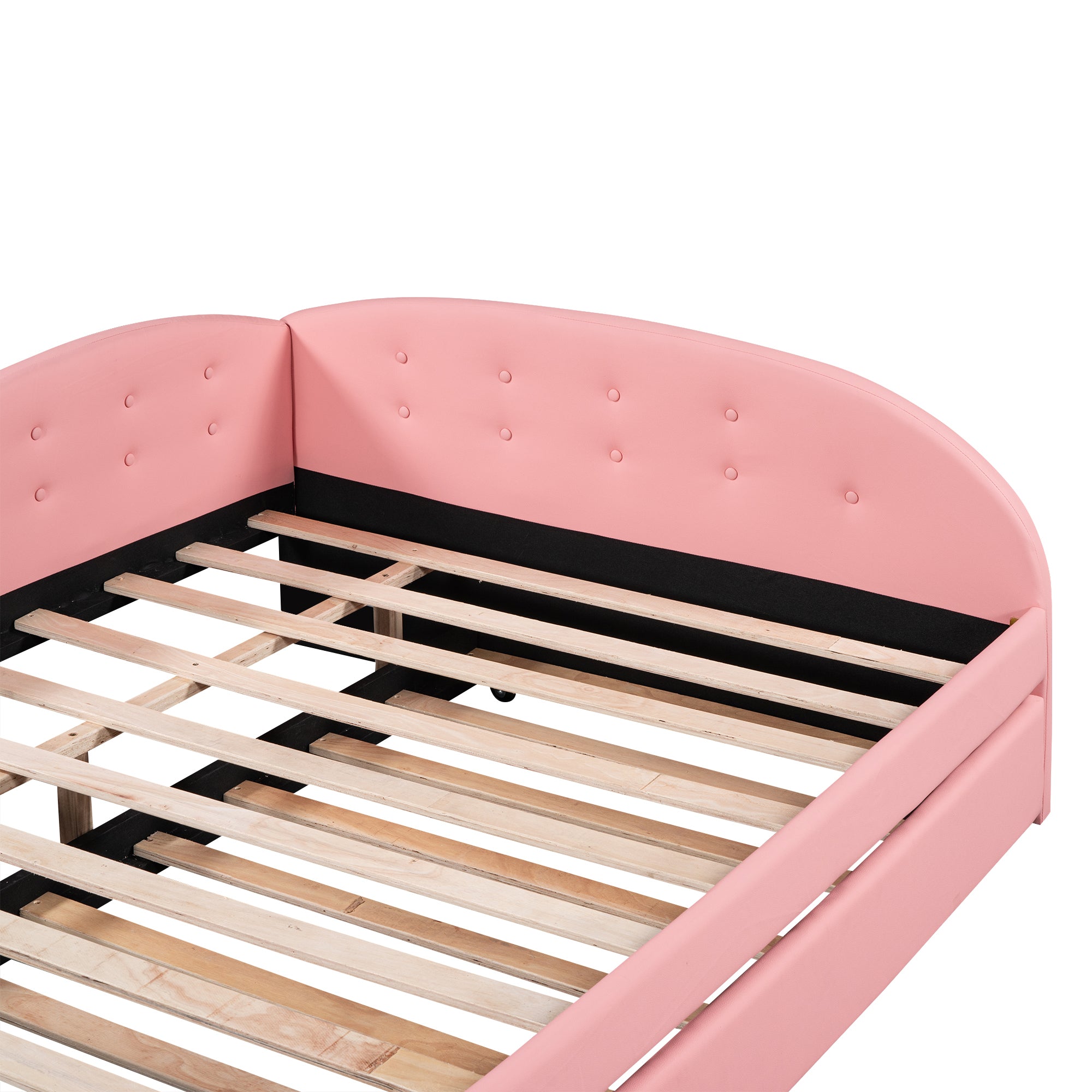 Full Size PU Upholstered Tufted Daybed with Trundle and Cloud Shaped Guardrail, Pink - Atlantic Fine Furniture Melbourne FL