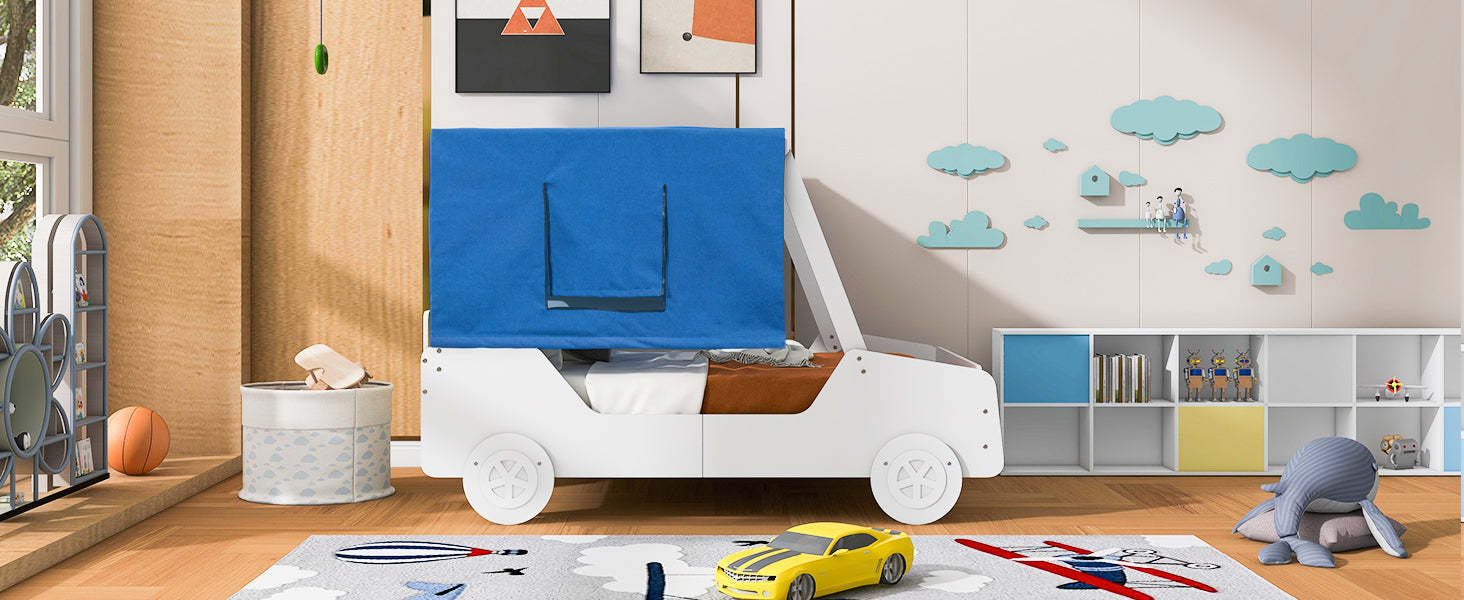 Full Size Car Shaped Bed with Tents,White - Atlantic Fine Furniture Melbourne FL