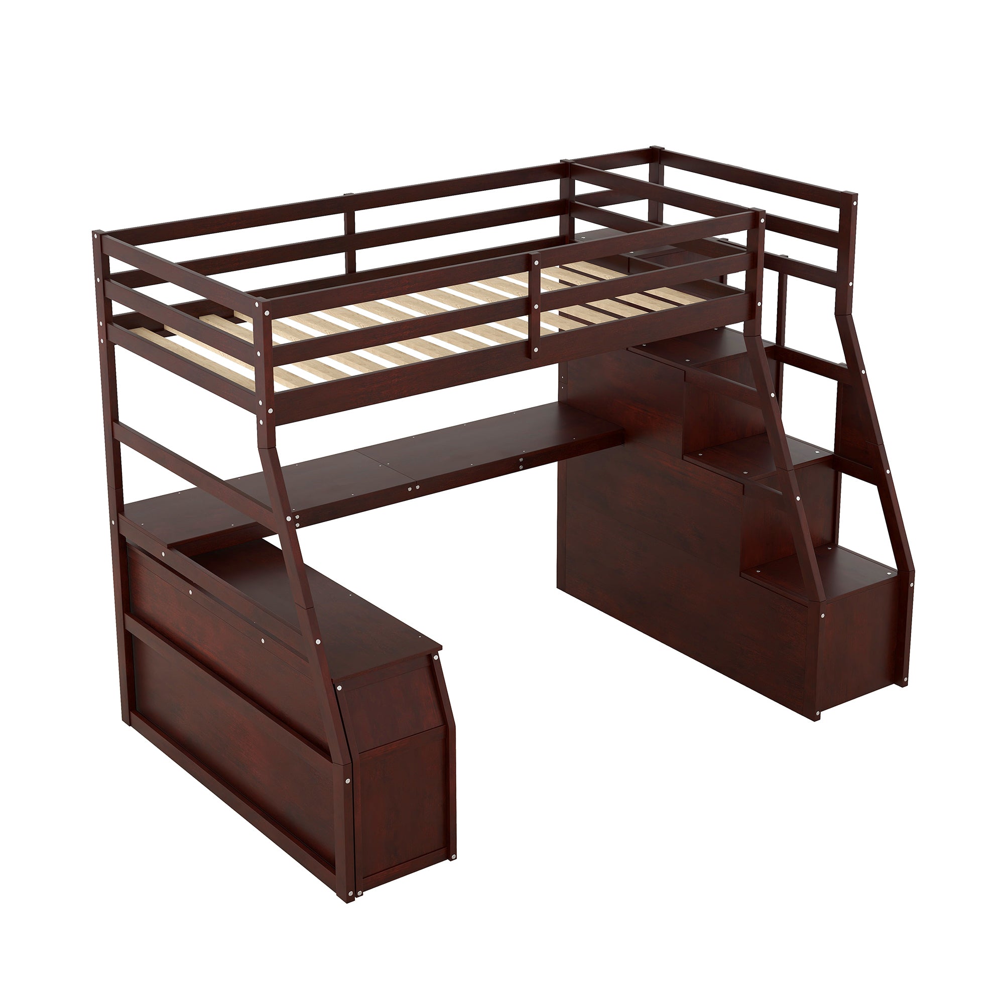 Twin Size Loft Bed with 7 Drawers 2 Shelves and Desk - Espresso - Atlantic Fine Furniture Melbourne FL
