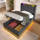 Upholstered Bed, 360 Surround LED Function, Remote Control, Hydraulic Storage Bed With USB, Type-C Charging (Without Mattress)