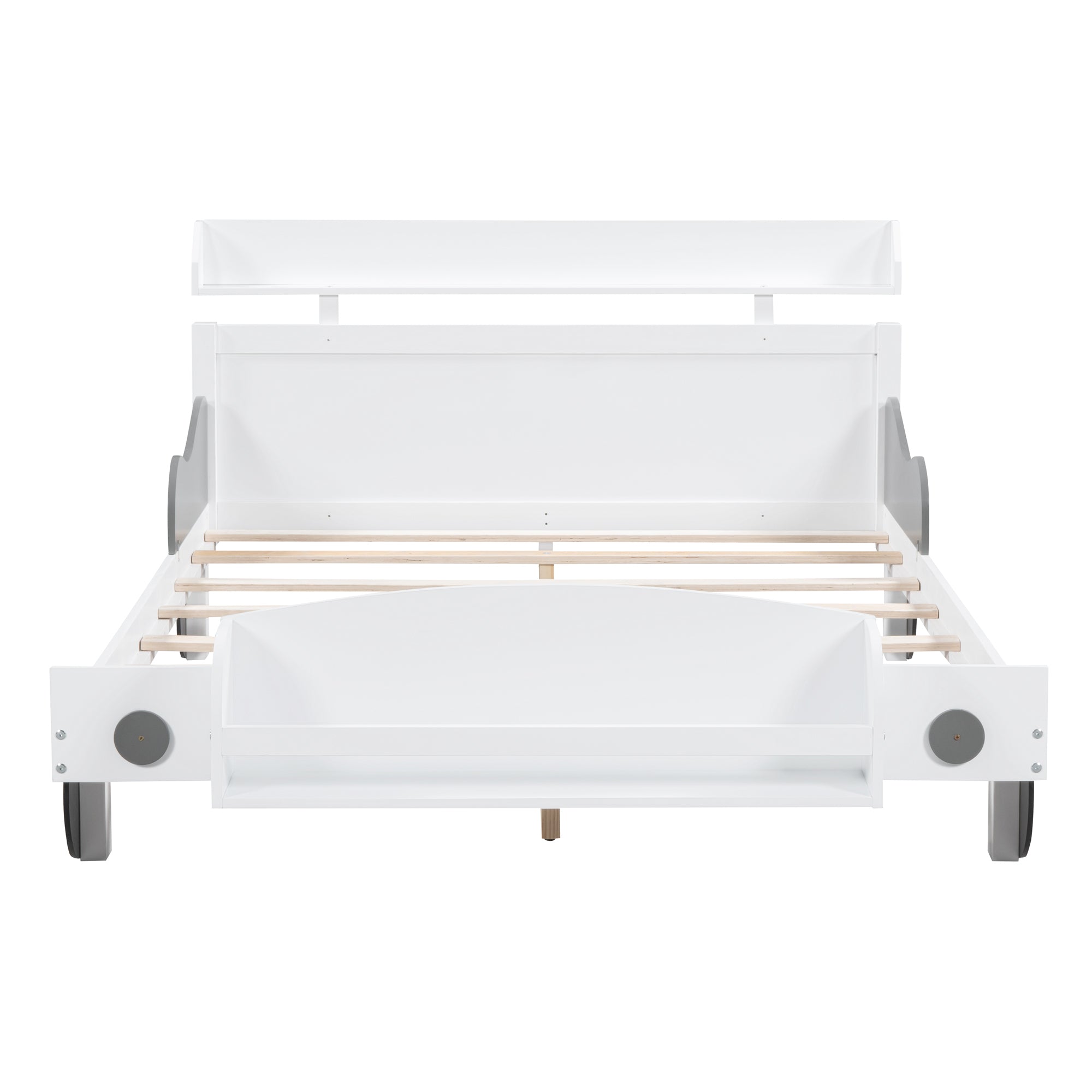 Full Size Car-Shaped Platform Bed,Full Bed with Storage Shelf for Bedroom,White - Atlantic Fine Furniture Melbourne FL