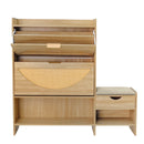 Shoe Storage Cabinet Rattan Shoe Storage Organizer With 2 Flip Drawers, A Storage Drawer And A Bench For Entryway, And Hallway - Light Brown