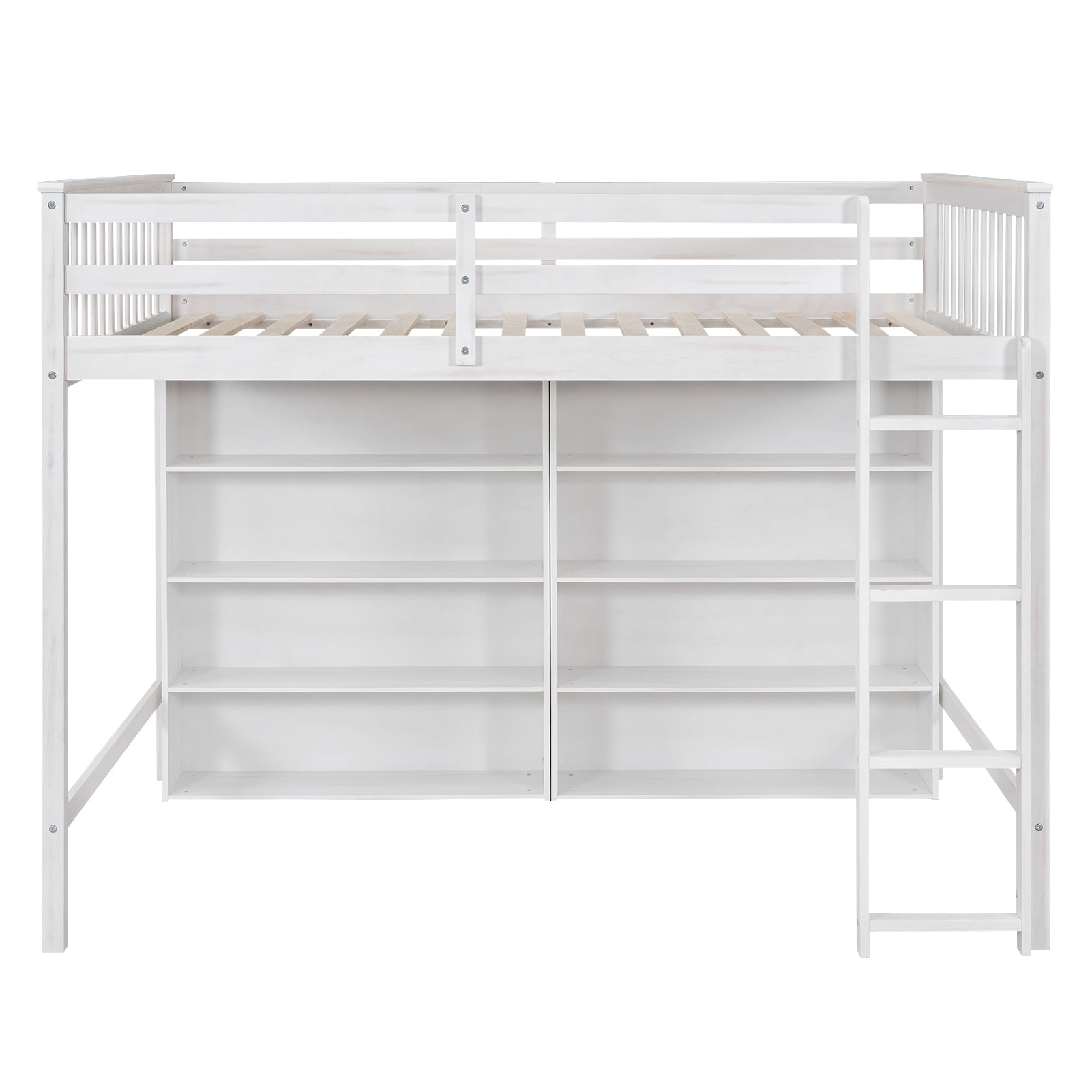 Full Size Loft Bed with 8 Open Storage Shelves and Built-in Ladder, White - Atlantic Fine Furniture Melbourne FL