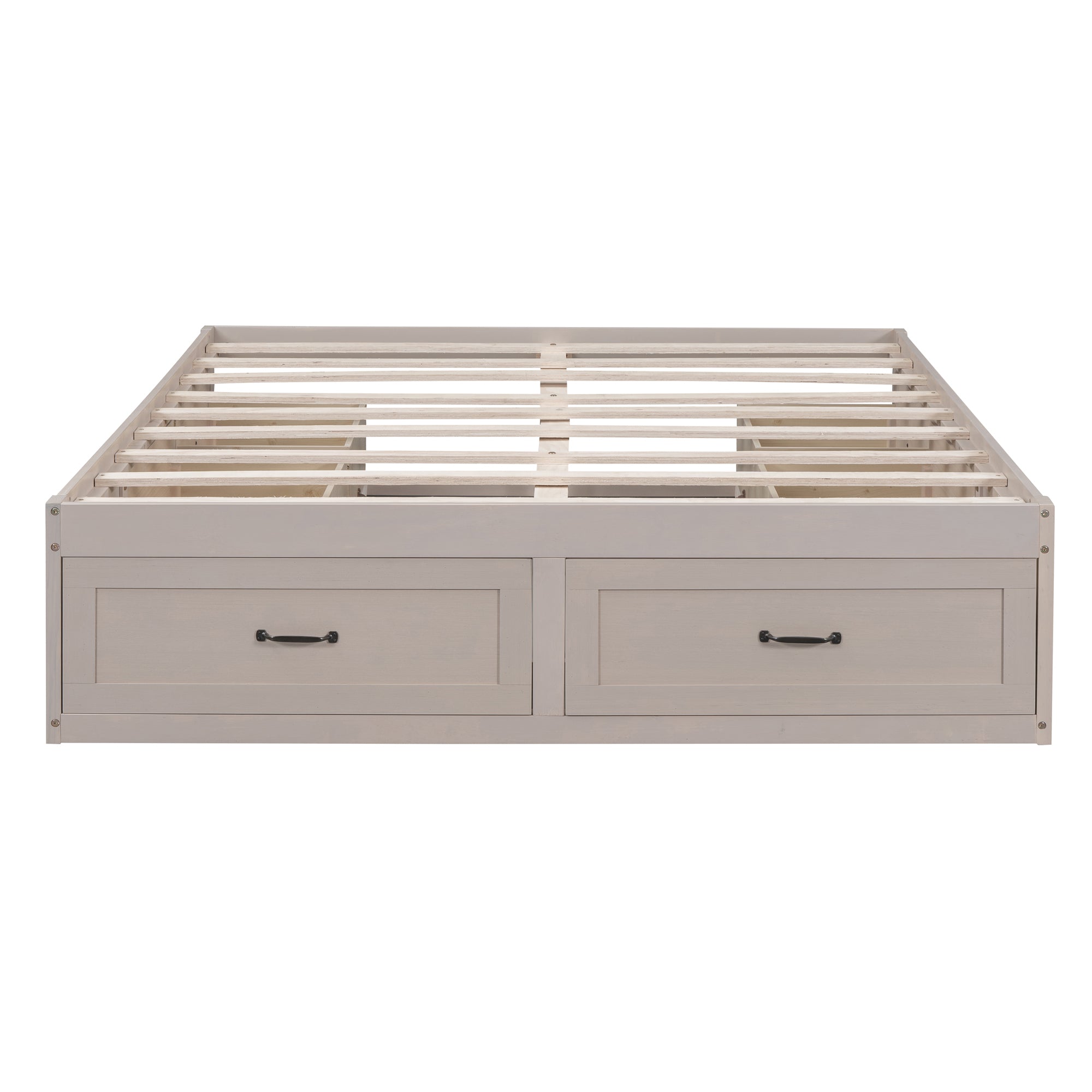 Queen Size Platform Bed with 6 Storage Drawers,Antique White