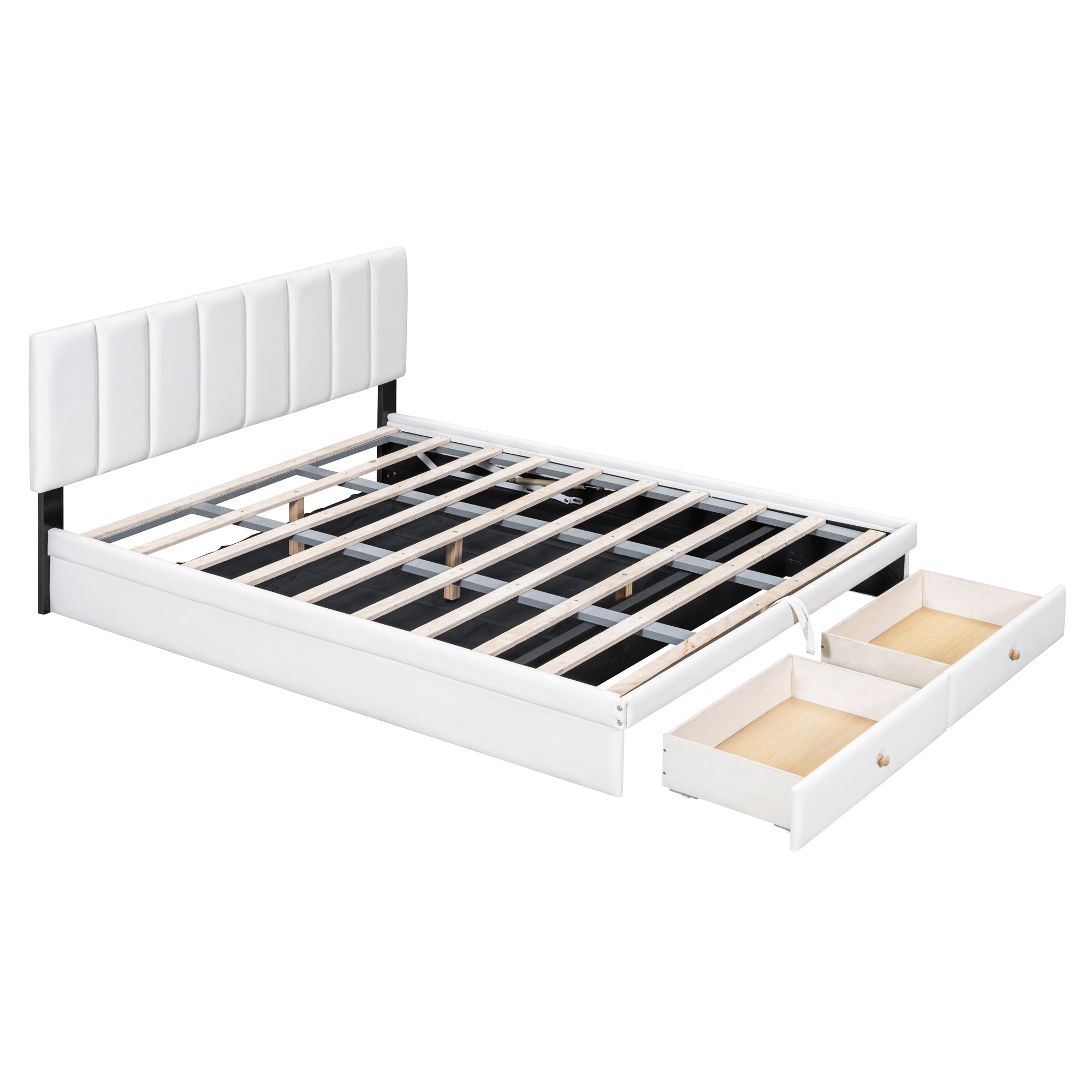 Queen Size Upholstered Bed with Hydraulic Storage System and Drawer, White - Atlantic Fine Furniture Melbourne FL