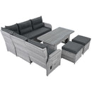 Outdoor Furniture Set Patio Rattan Furniture Set With Adjustable Table, Recliners With Extendable Side Tables And 2 Ottomans