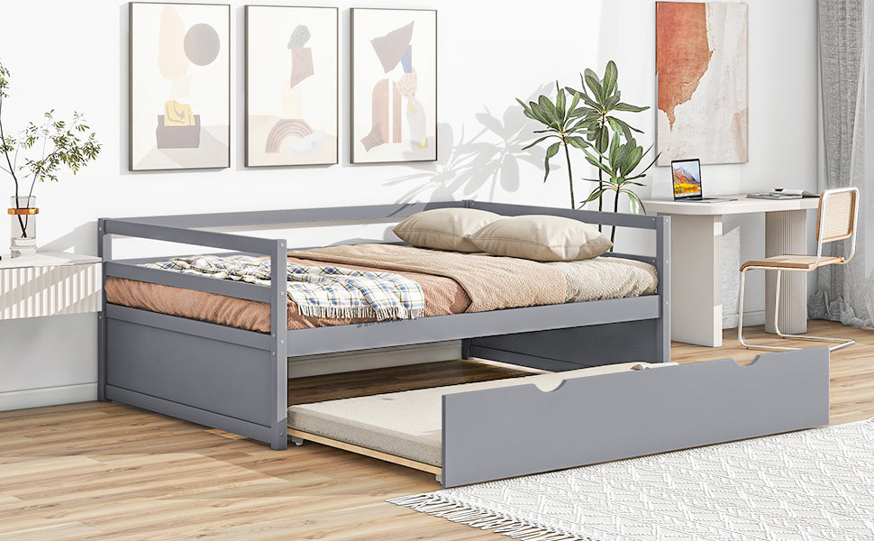 Twin Size Wood Daybed with Twin Size Trundle, Gray - Atlantic Fine Furniture Melbourne FL