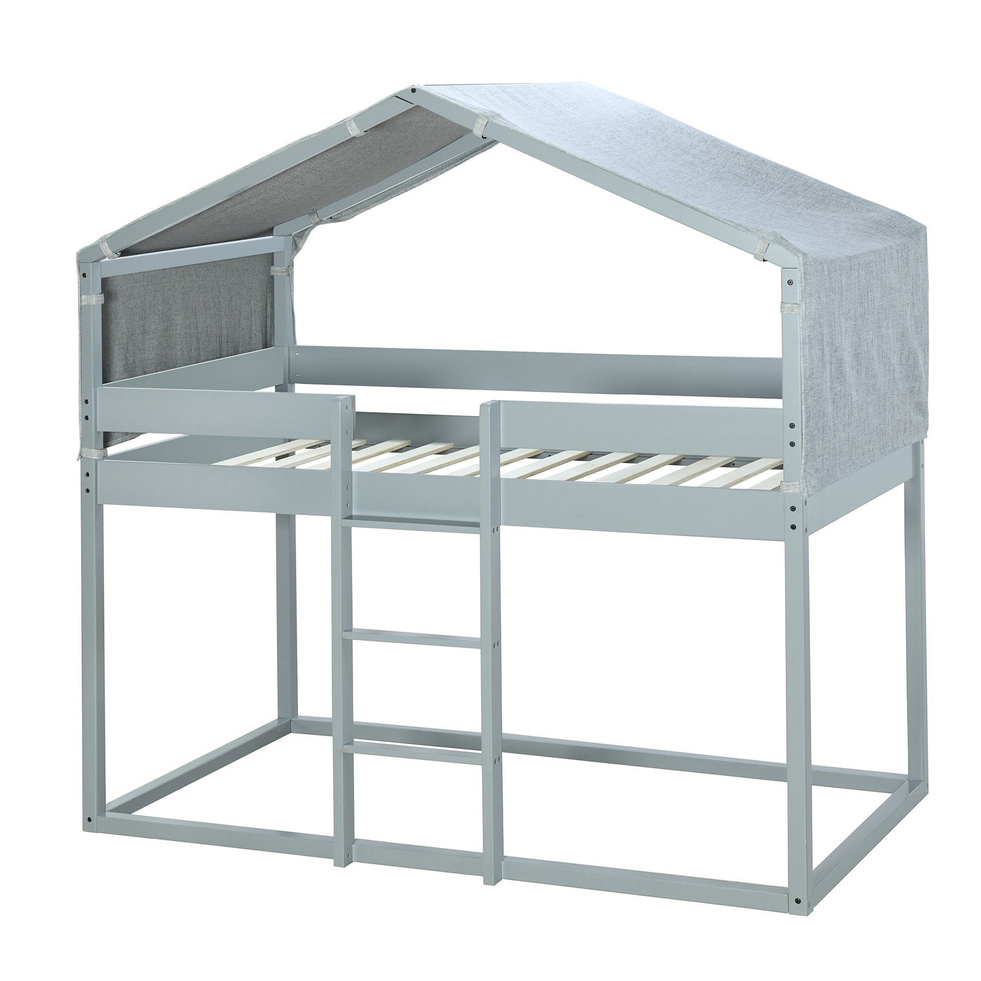Twin Over Twin Bunk Bed Wood Bed with Tent, Gray - Atlantic Fine Furniture Melbourne FL